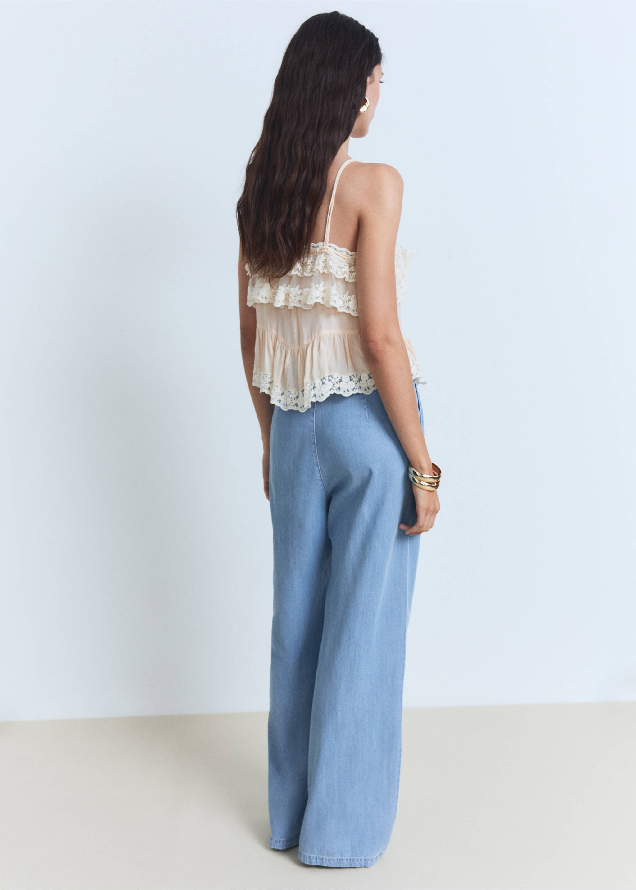 Pantalón wide leg lyocell pinzas - Reverso del artículo, Azul claro. Ref: 87038649-00.