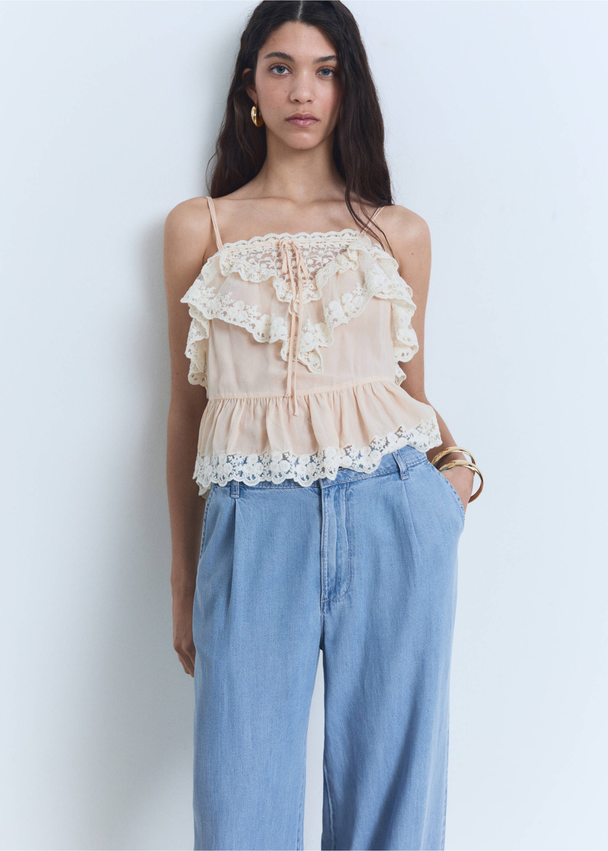 Pantalón wide leg lyocell pinzas - Detalle del artículo 1, Azul claro. Ref: 87038649-00.