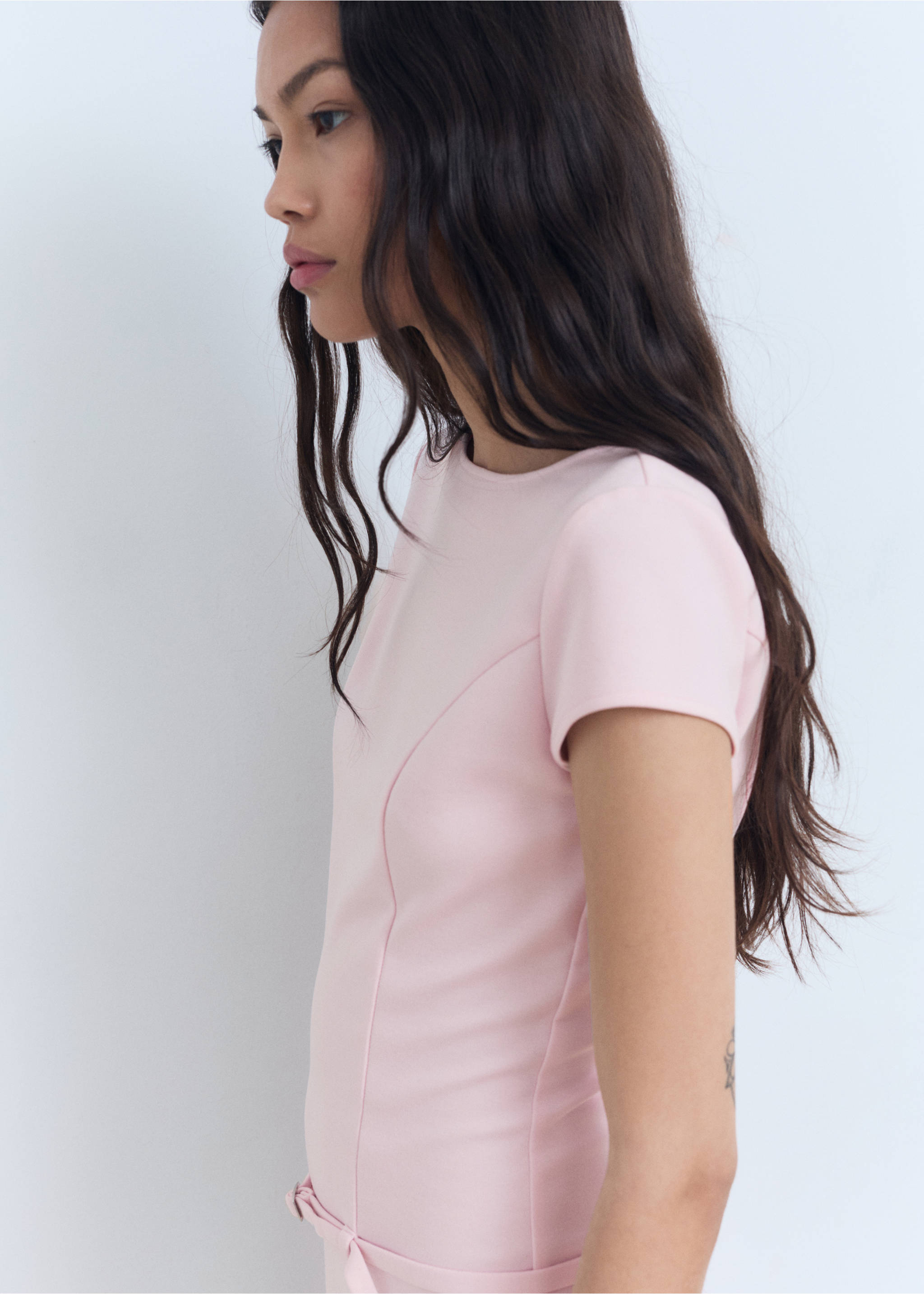 Short belted dress - Medium plane, Pastel Pink. Ref: 87038652-00.