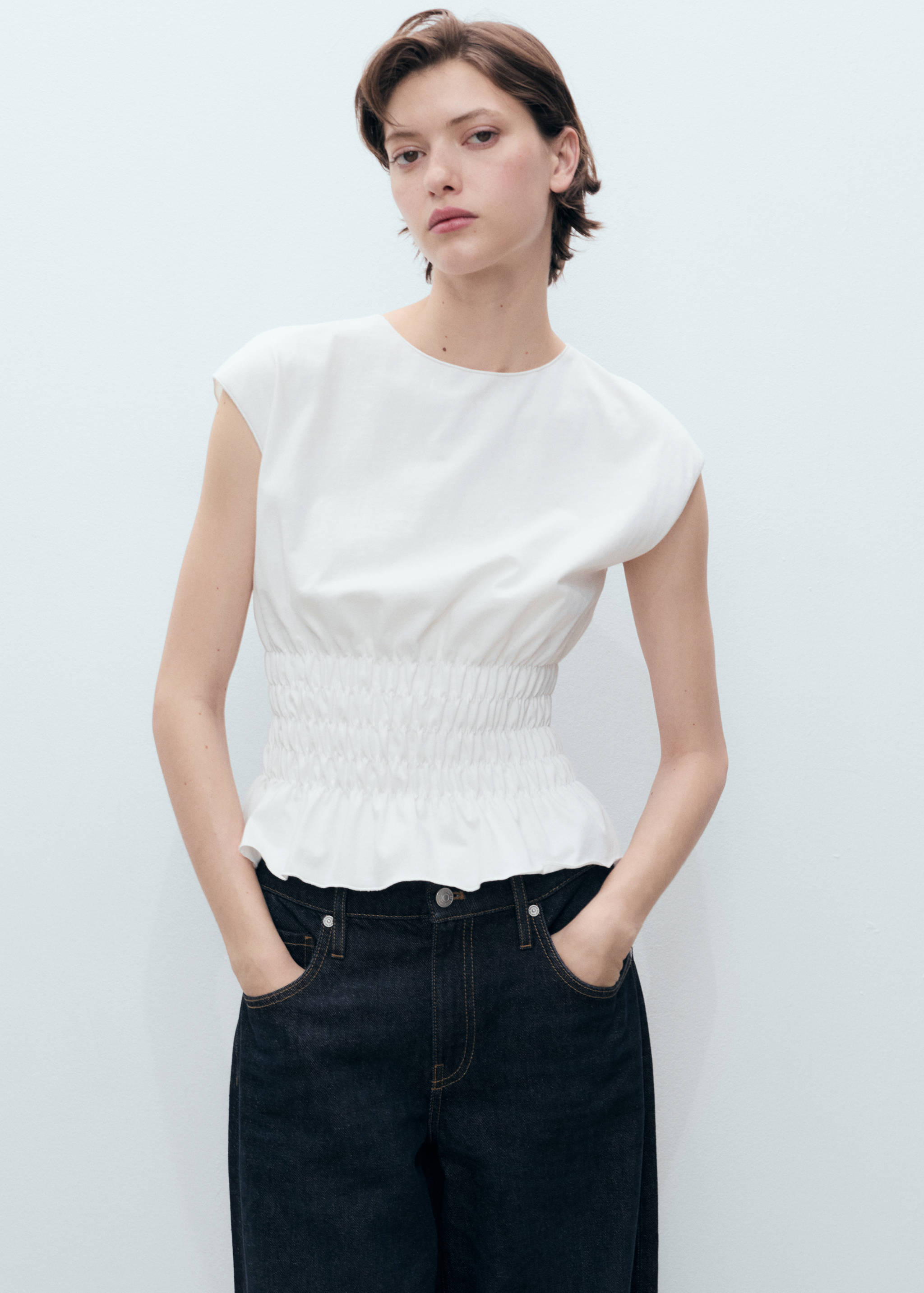 Gathered cotton t-shirt - Medium plane