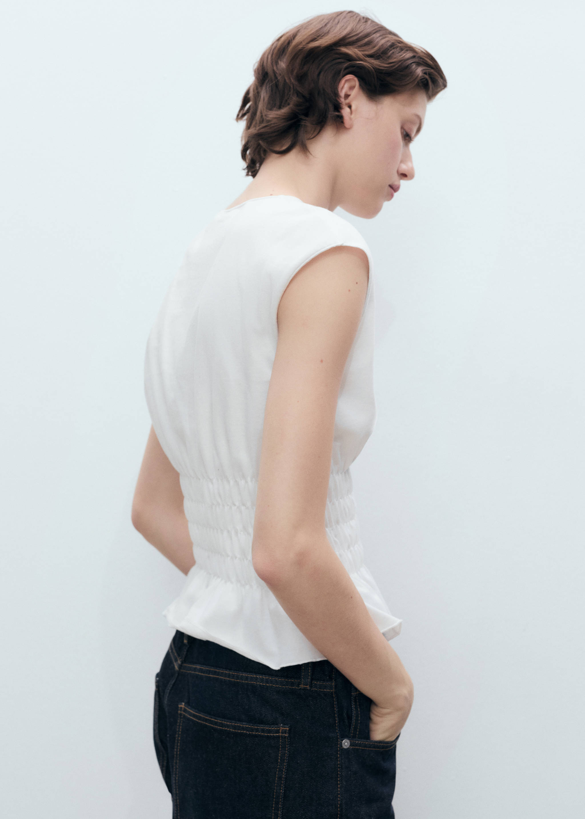 Gathered cotton t-shirt - Details of the article 1