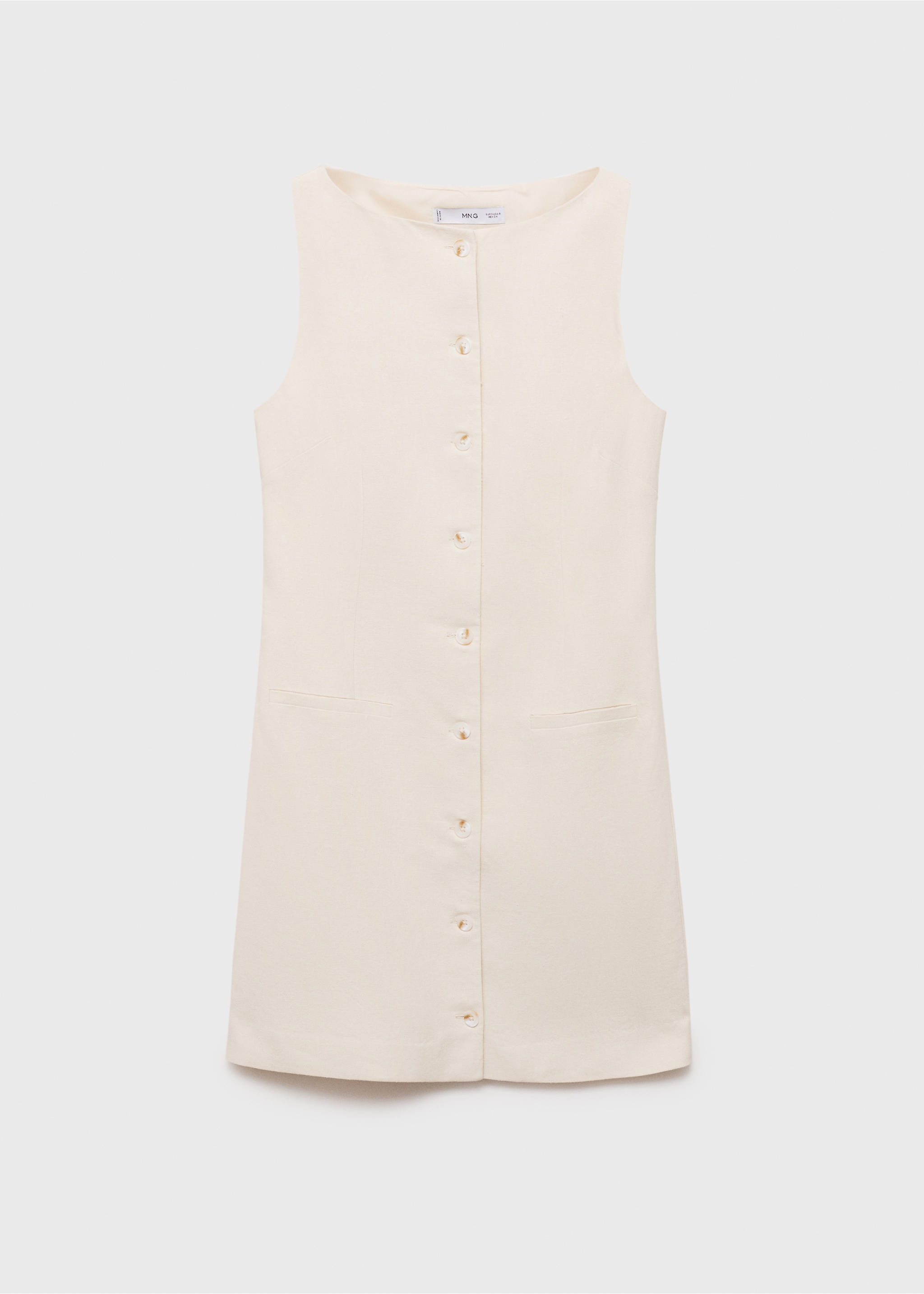 Short button-down linen-blend dress - Article without model, Ecru. Ref: 87039065-00.
