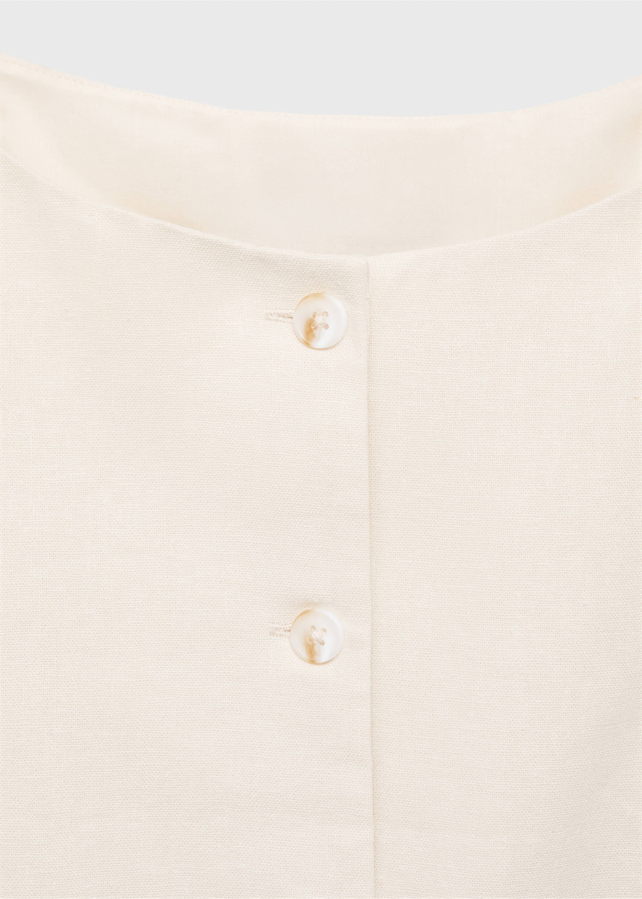 Short button-down linen-blend dress - Details of the article 8, Ecru. Ref: 87039065-00.