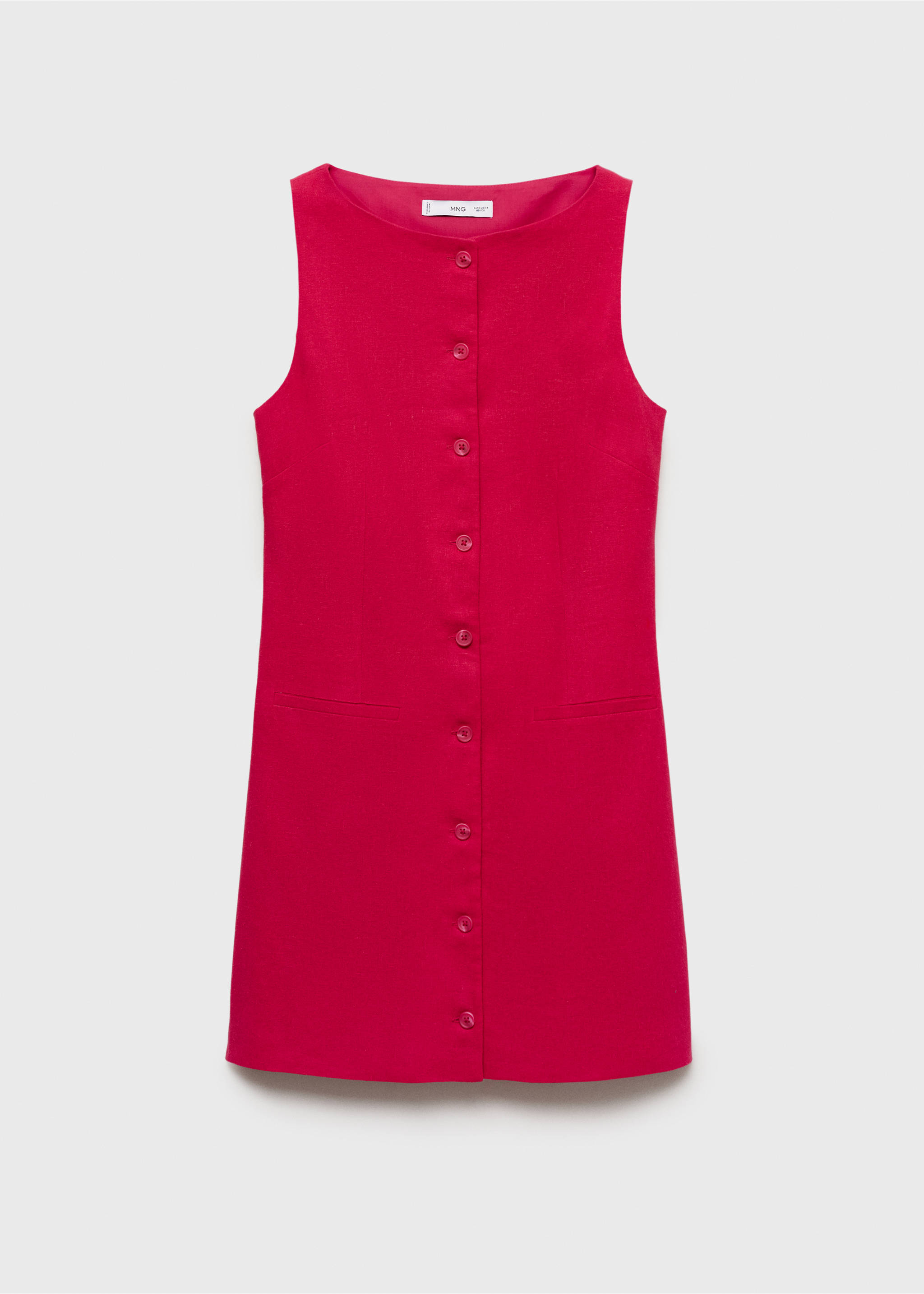 Krótka sukienka z mieszanki lnu z guzikami - Artykuł bez modela/modelki, Truskawkowy. Ref: 87039065-00.