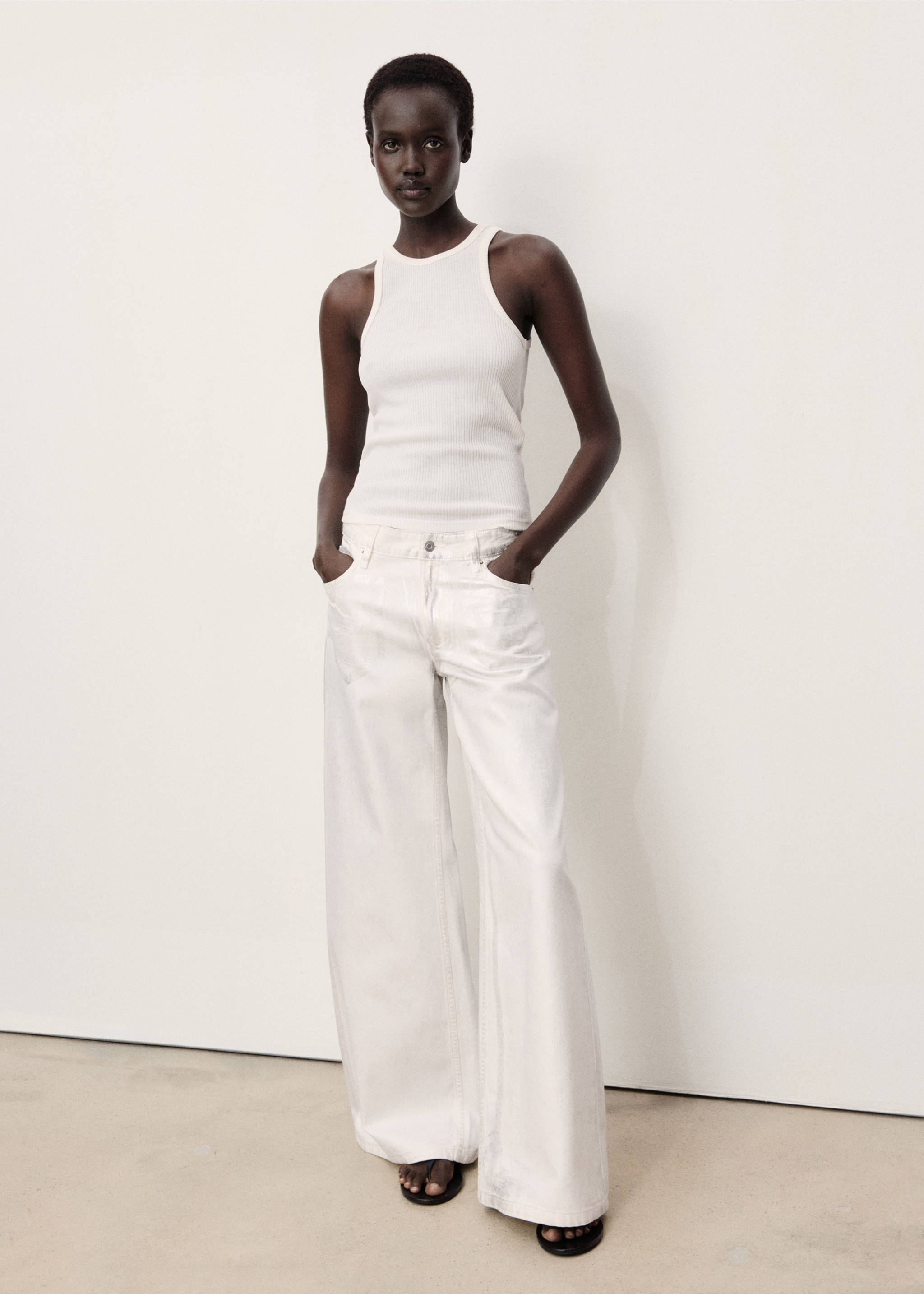 Metallic-finish wide leg jeans - General plane, Silver. Ref: 87039066-00.