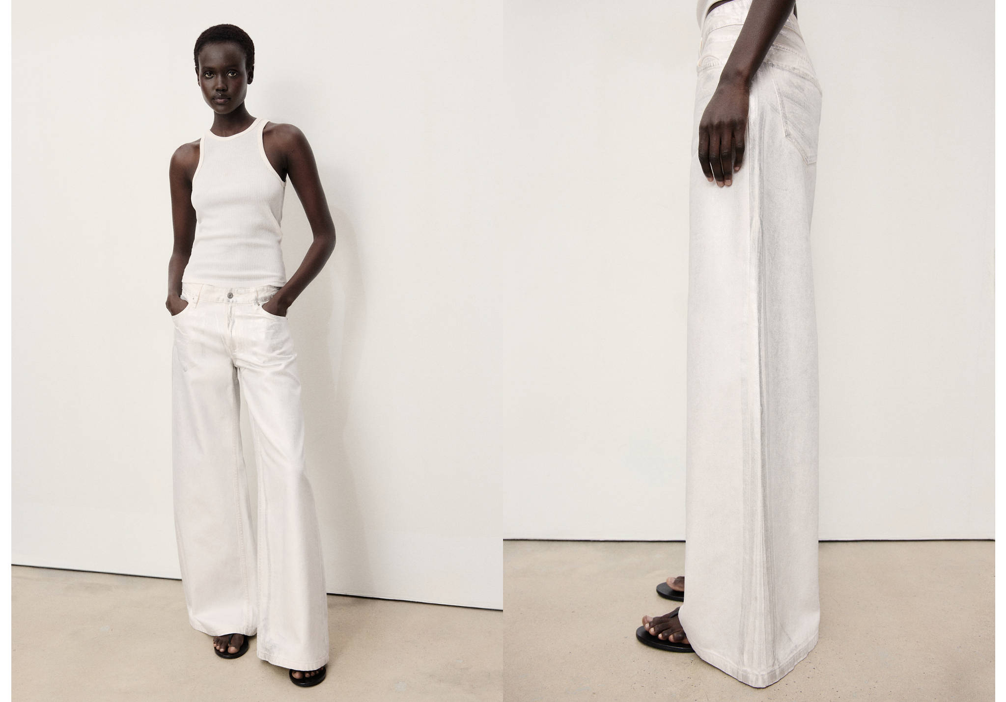 Jeans wide leg acabado metalizado - Plano panorámico