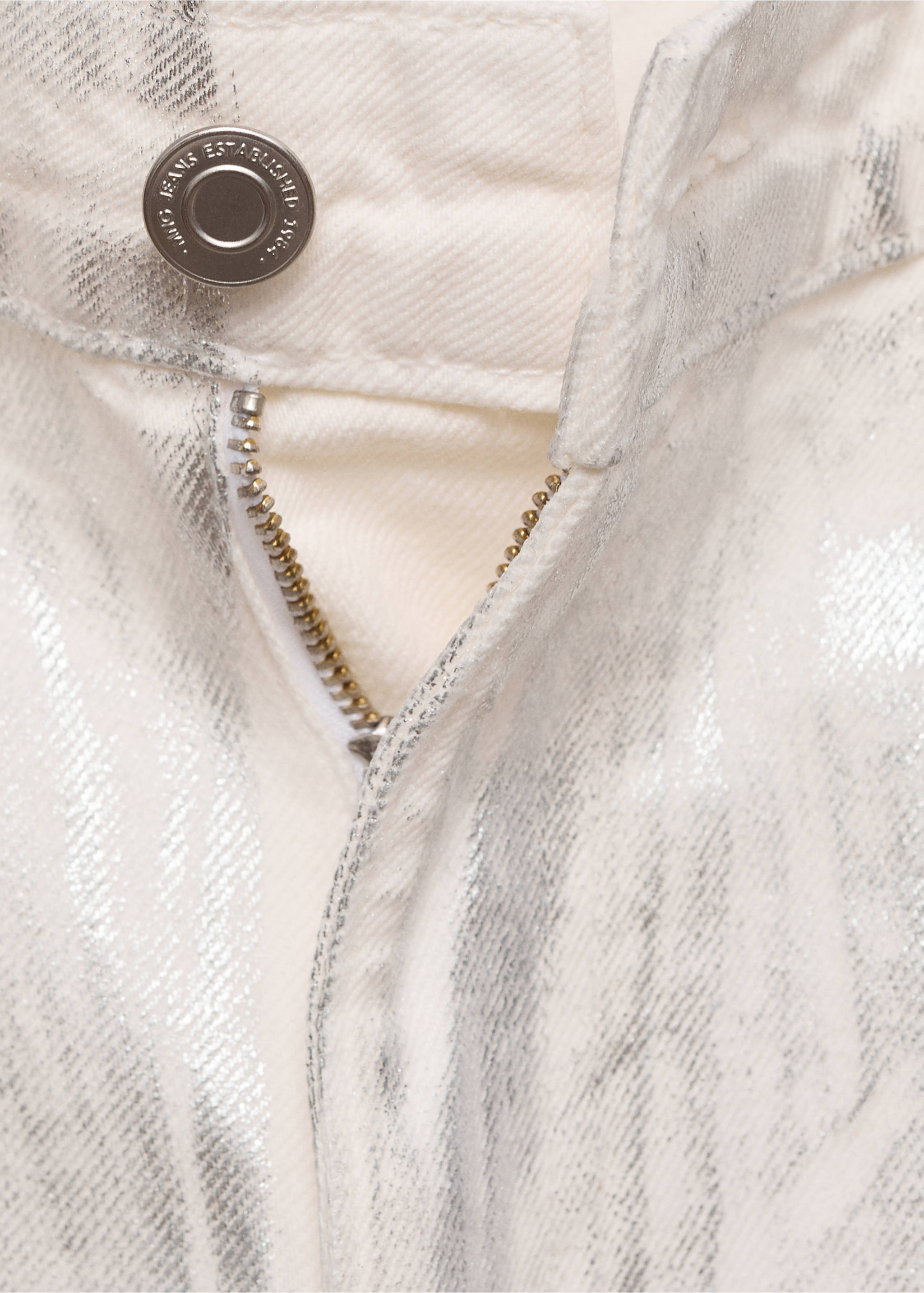 Metallic-finish wide leg jeans - Details of the article 8, Silver. Ref: 87039066-00.