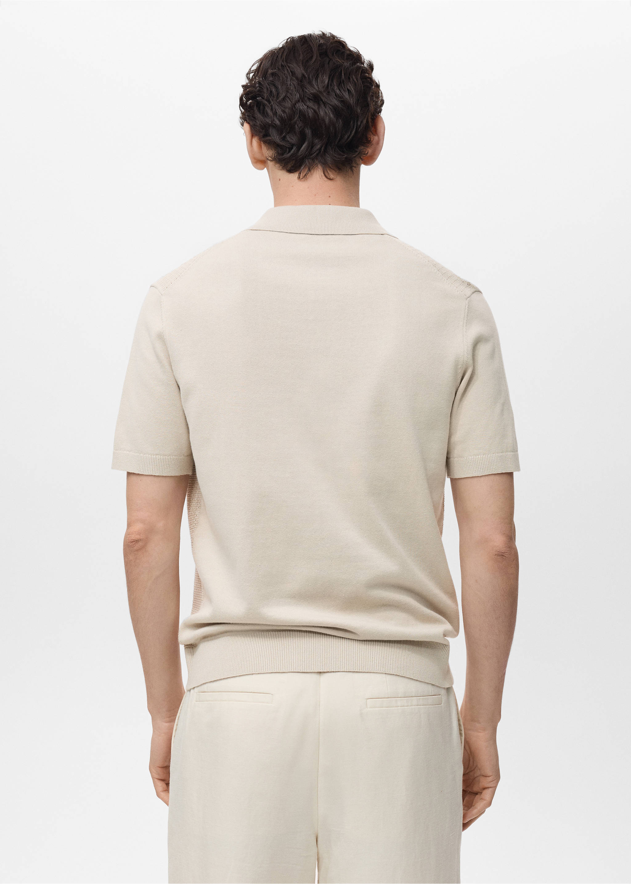 Strick-Poloshirt aus Baumwolle mit Lochmuster - Rückseite des Artikels, Beige. Ref: 87039212-00.