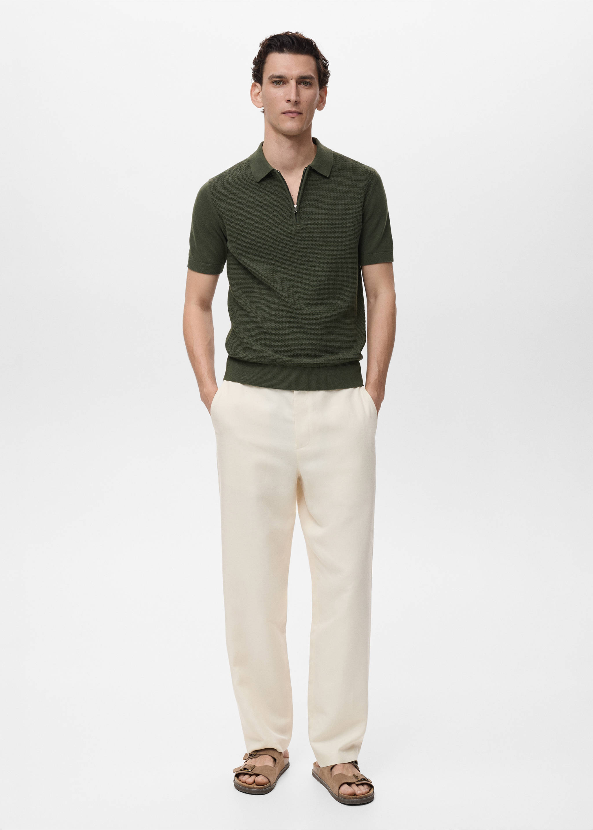 Openwork cotton knitte polo shirt - General plane, Khaki. Ref: 87039212-00.