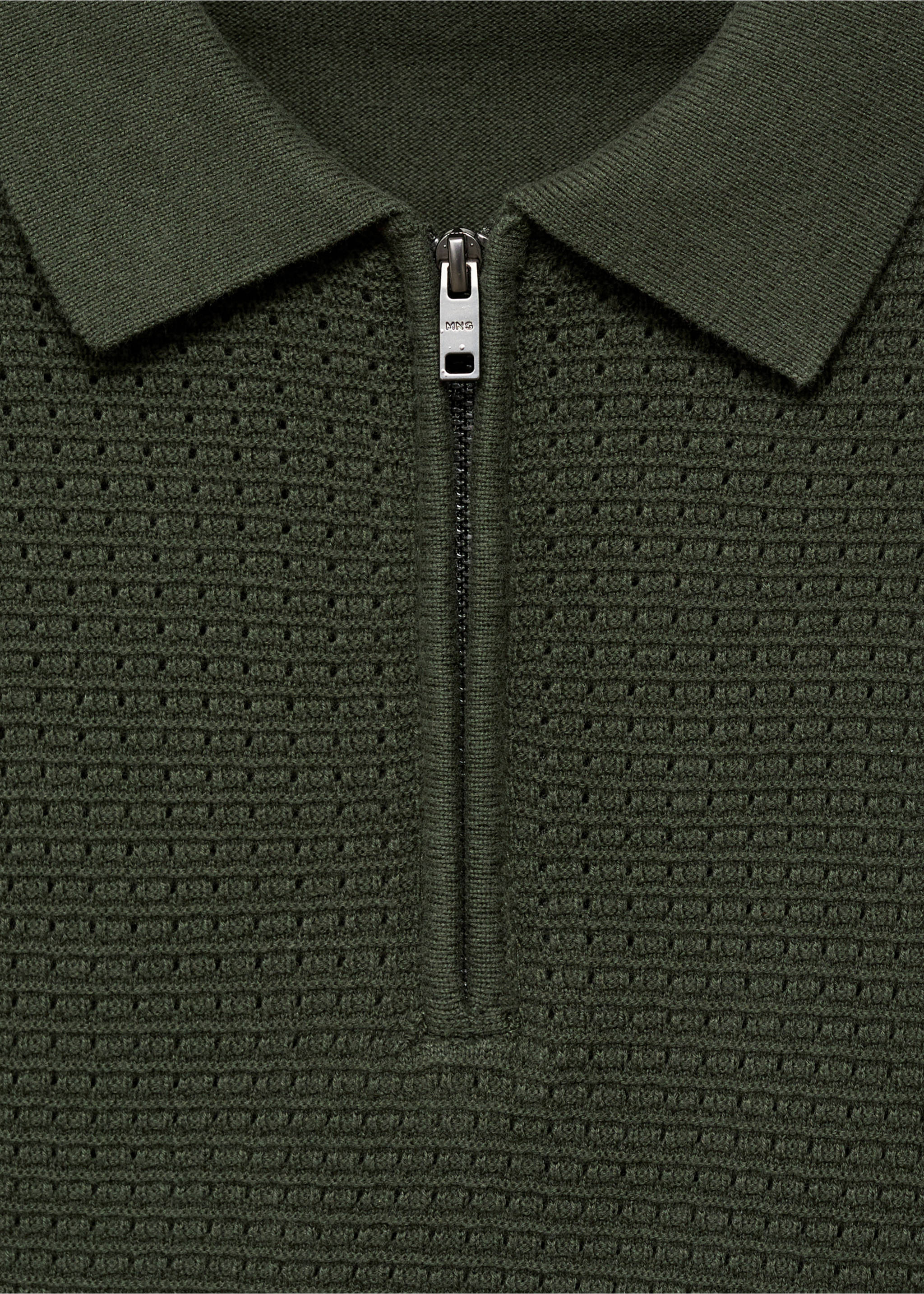 Openwork cotton knitte polo shirt - Details of the article 8, Khaki. Ref: 87039212-00.
