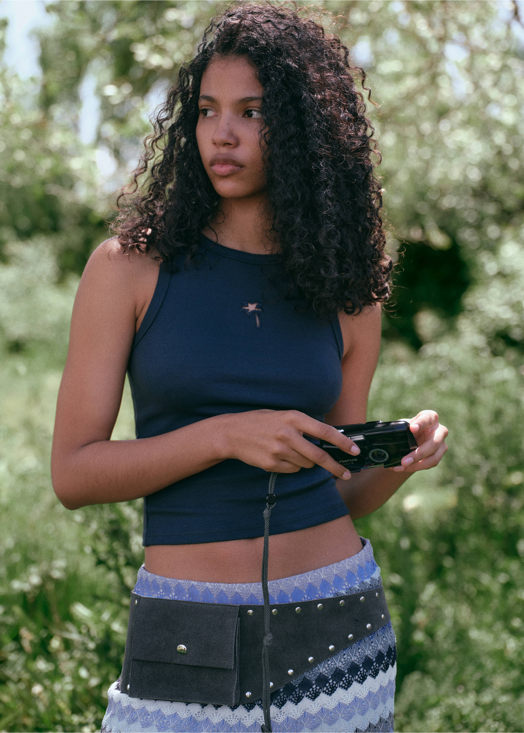 Embroidered strap top - Details of the article 5, Dark Navy. Ref: 87039216-00.
