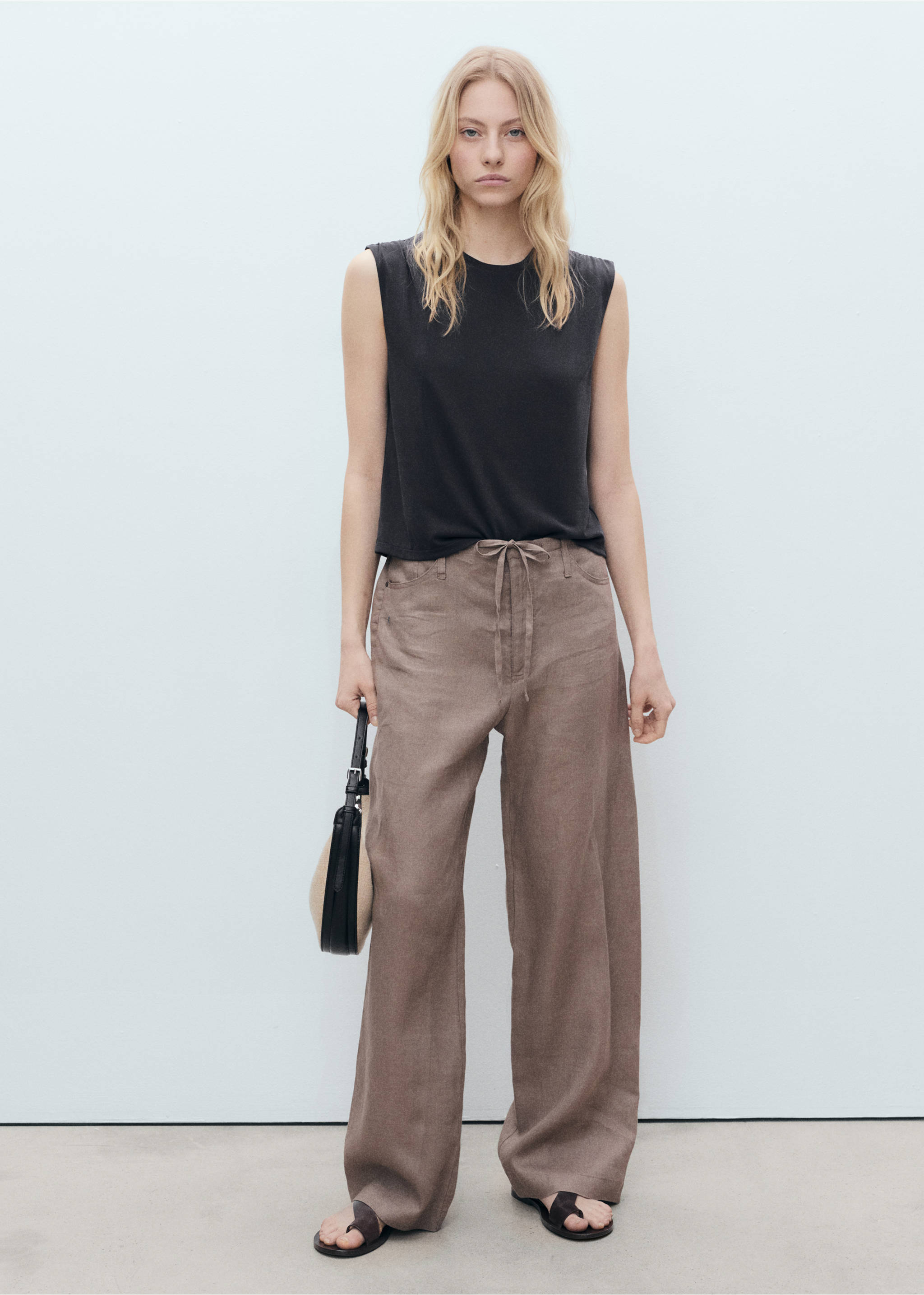 Flowy t-shirt with gathered shoulders - General plane, Charcoal. Ref: 87039217-00.