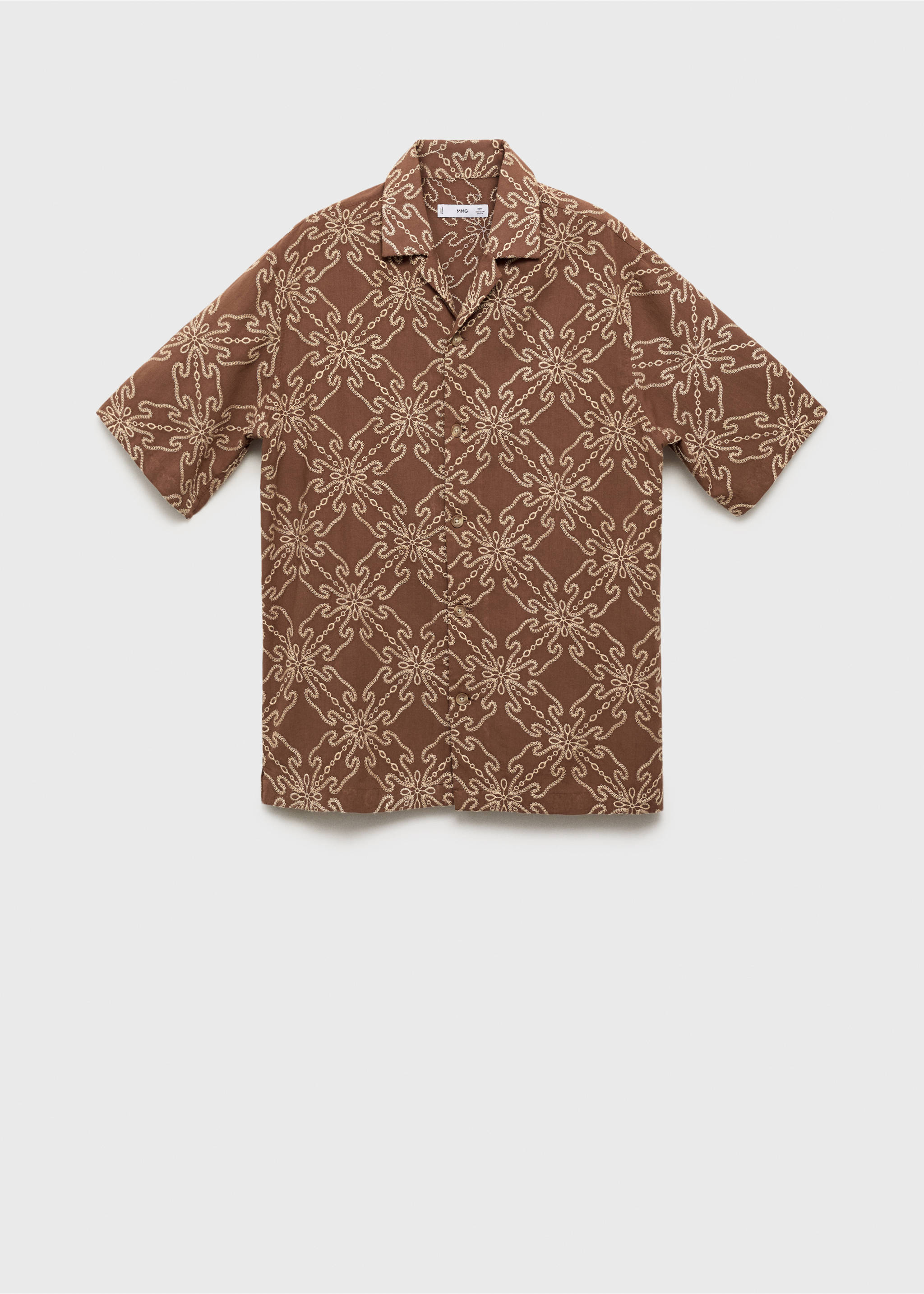Short-sleeved embroidered shirt - Article without model, Tobacco Brown. Ref: 87039218-00.