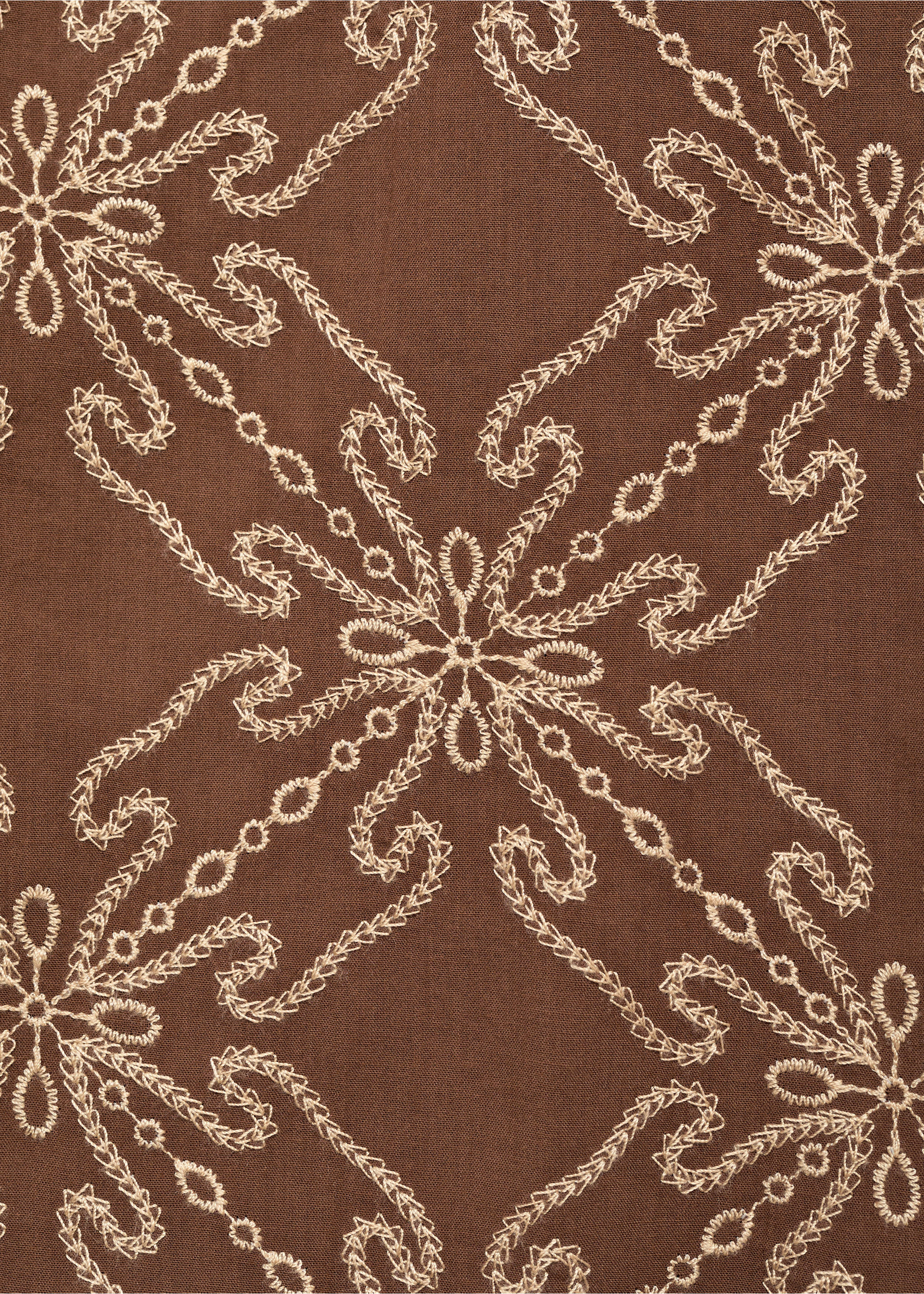 Short-sleeved embroidered shirt - Details of the article 0, Tobacco Brown. Ref: 87039218-00.