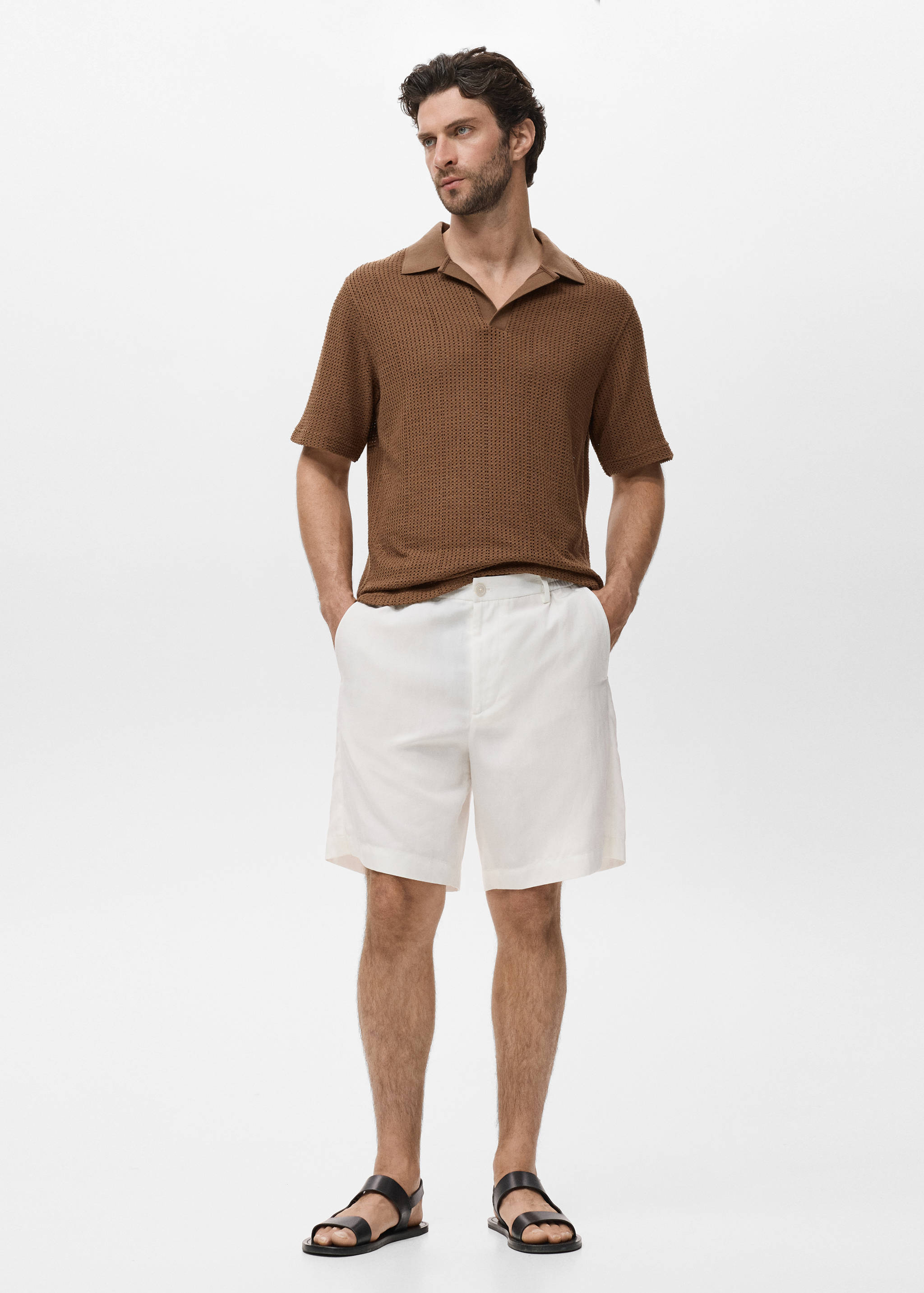 Openwork cotton knitte polo shirt - General plane