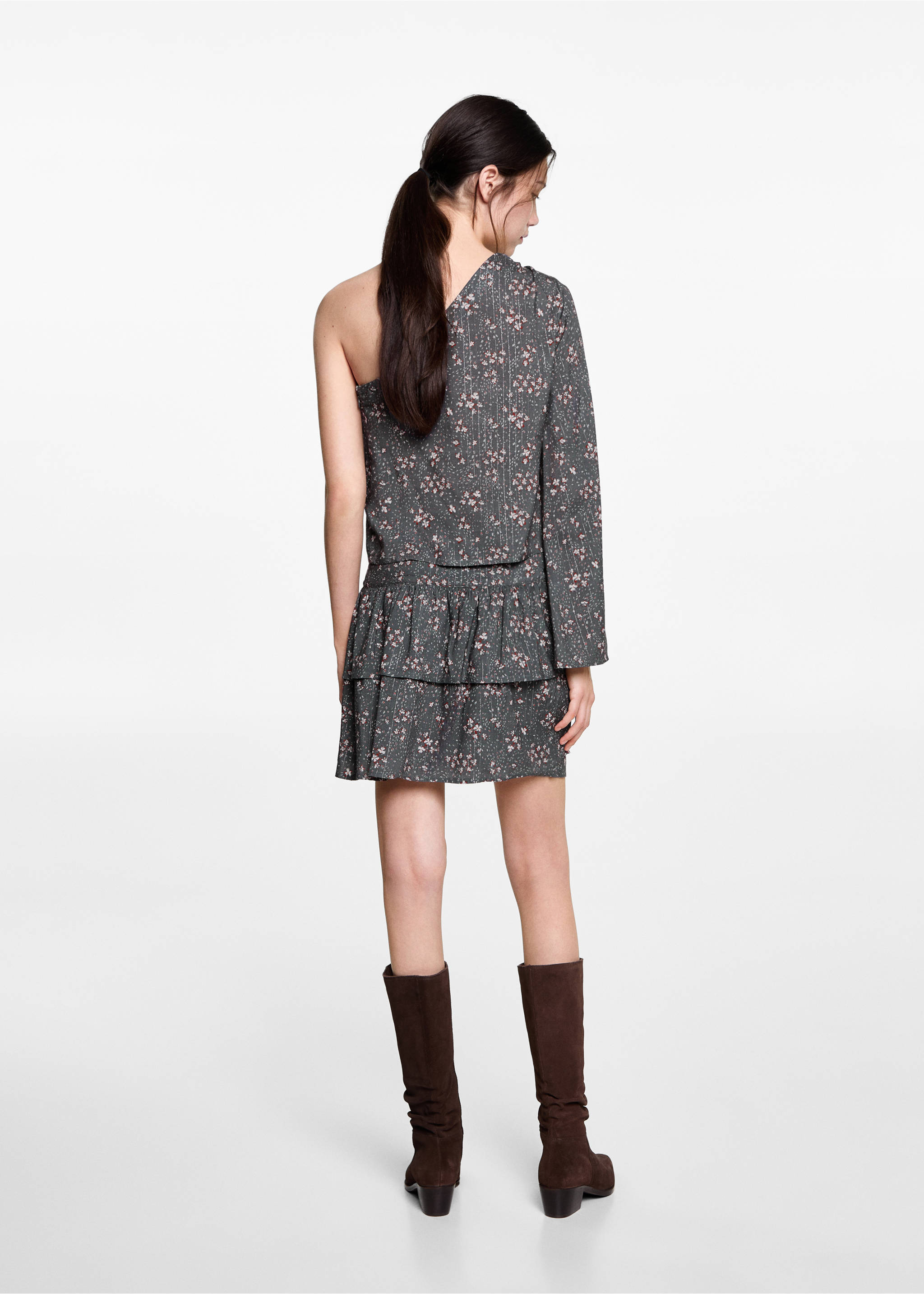 Asymmetrische Bluse mit Motiv - Rückseite des Artikels, Anthrazit. Ref: 87040260-00.