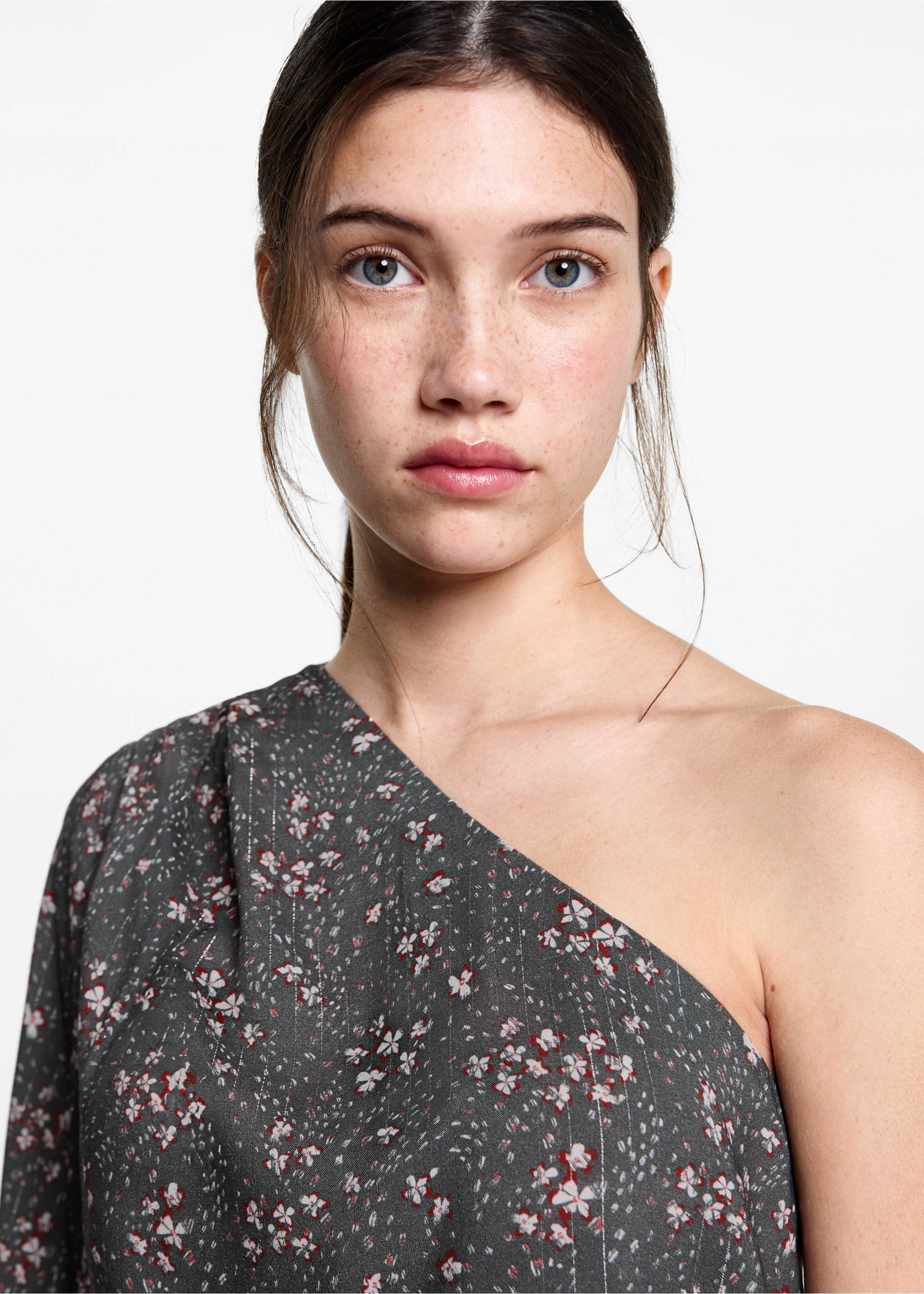 Asymmetrische Bluse mit Motiv - Detail des Artikels 1, Anthrazit. Ref: 87040260-00.