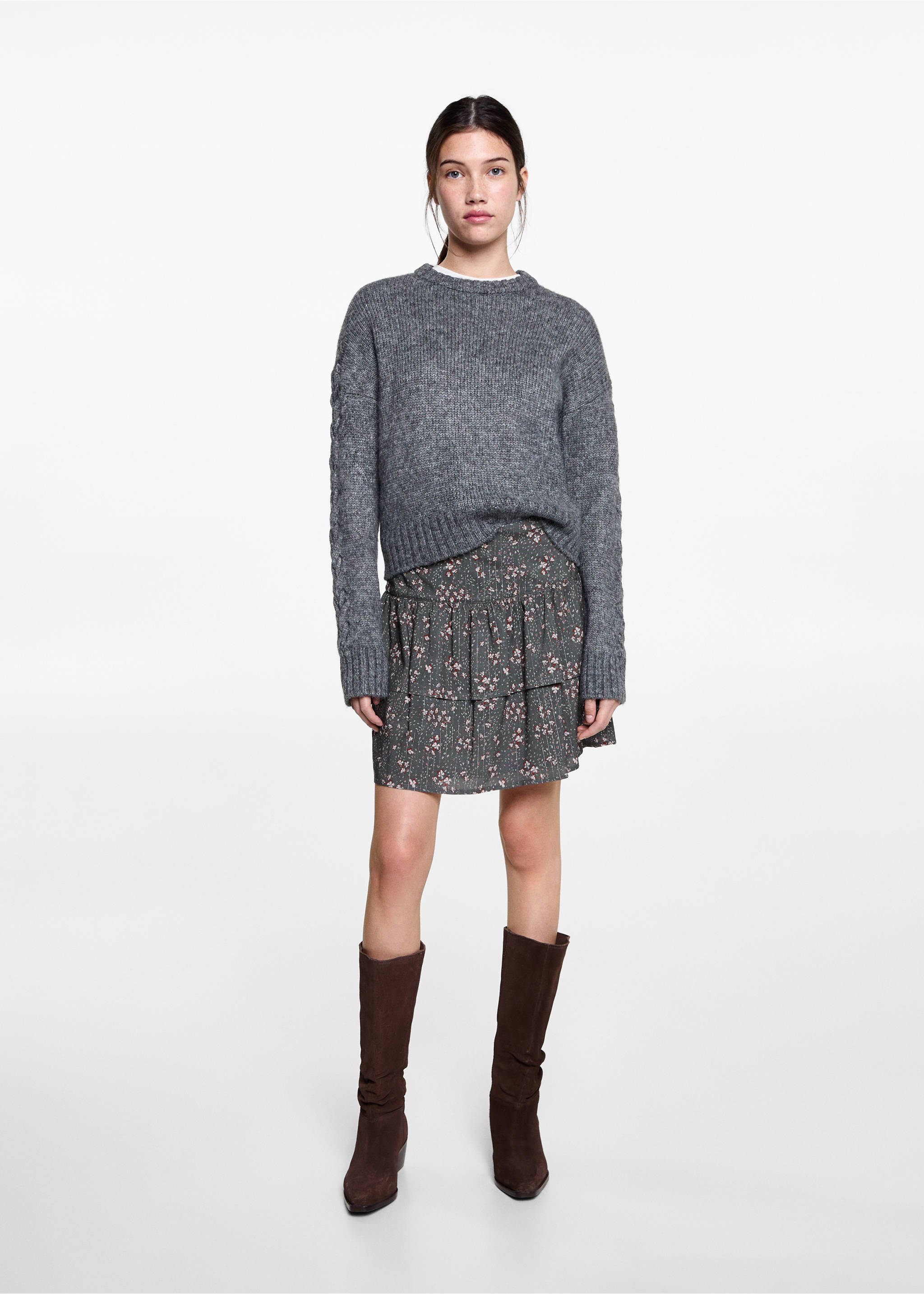 Printed skirt with ruffles - General plane, Charcoal. Ref: 87040261-00.