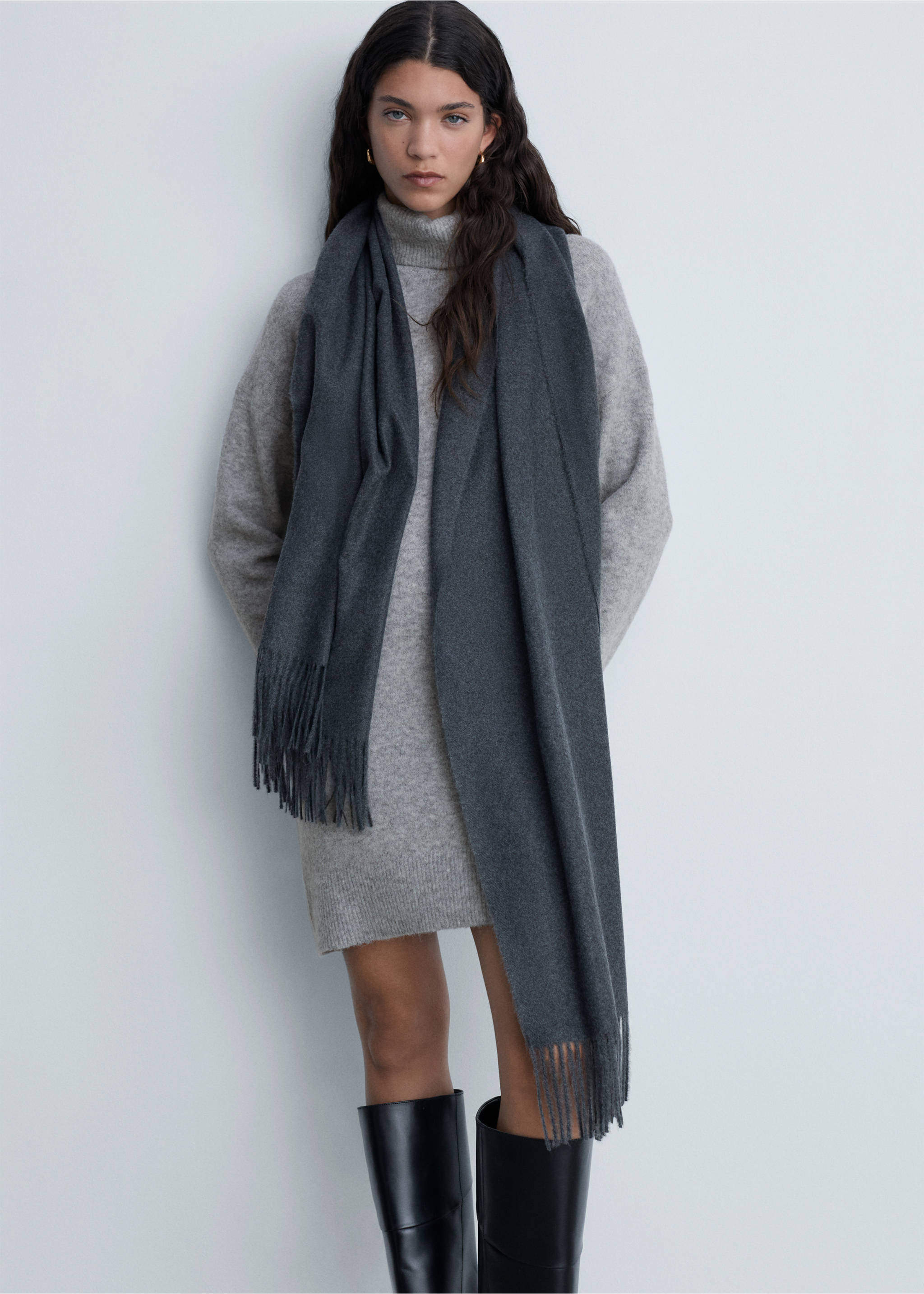 Φόρεμα πλεκτό ζιβάγκο - Λεπτομέρεια του προϊόντος 2, Γκρι Μέτριο Μελανζέ. Ref: 87040284-00.