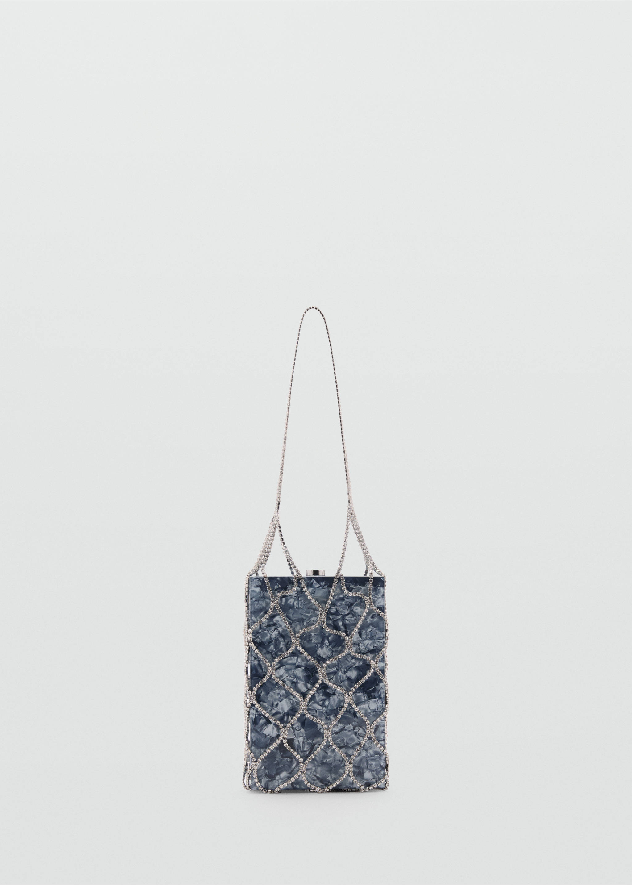 Kristallsteinverzierte Mesh-Handtasche - Artikel ohne Model, Petrolblau. Ref: 87040293-00.