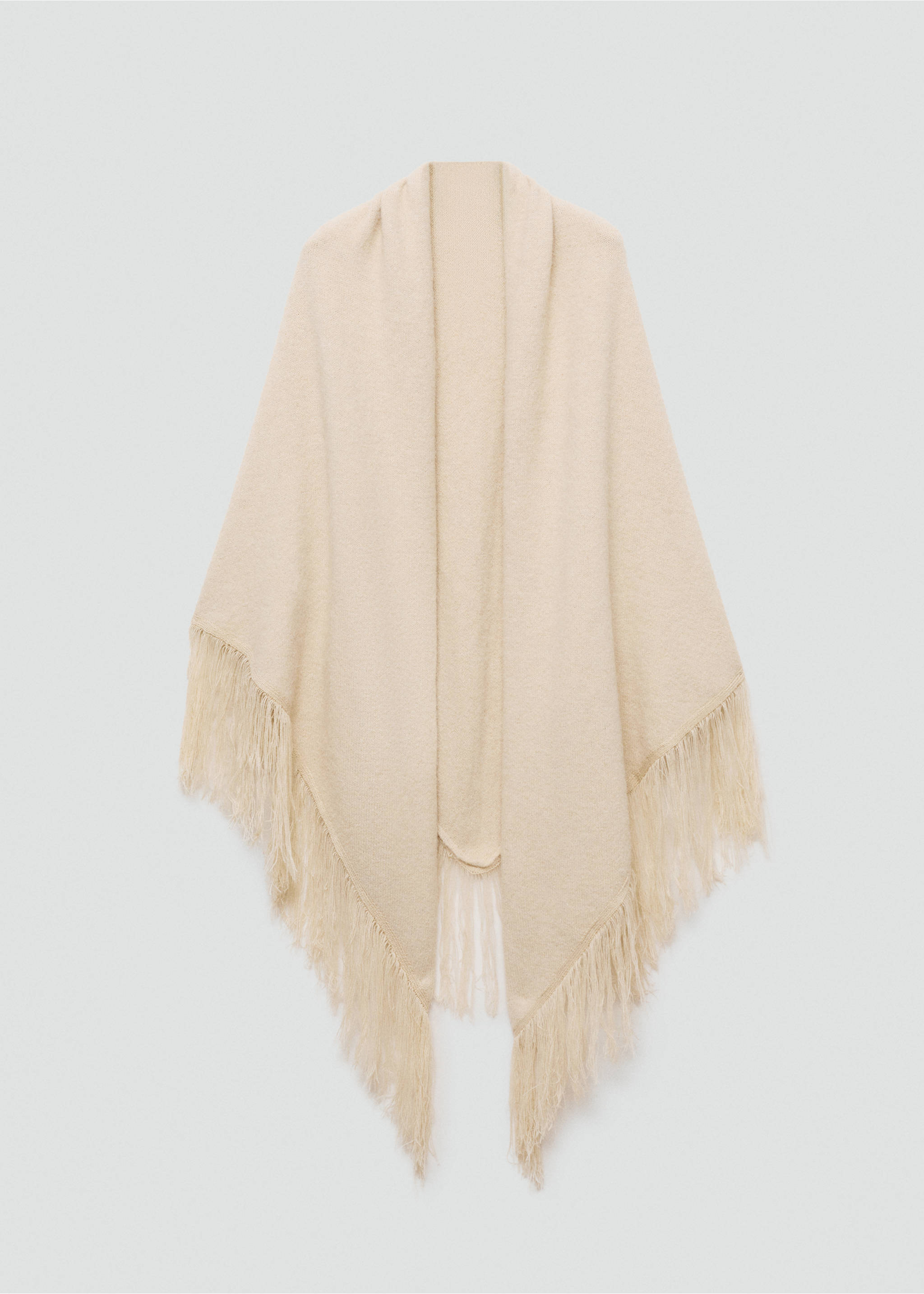 Knitted shawl with fringed ends - Article without model, Beige. Ref: 87040295-00.
