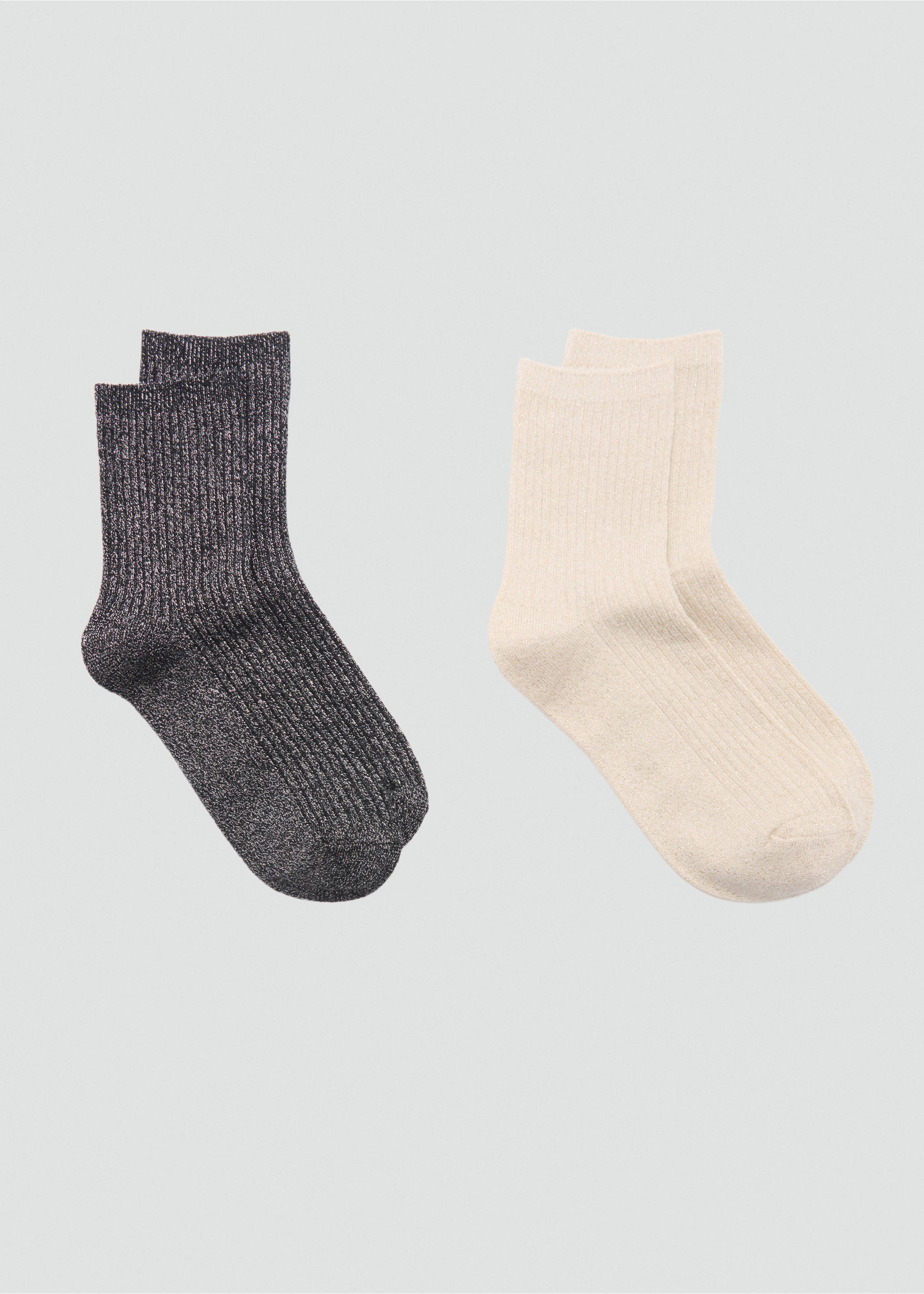 2-pak lurex ribsokken - Middenvlak, Ecru. Ref: 87040351-00.