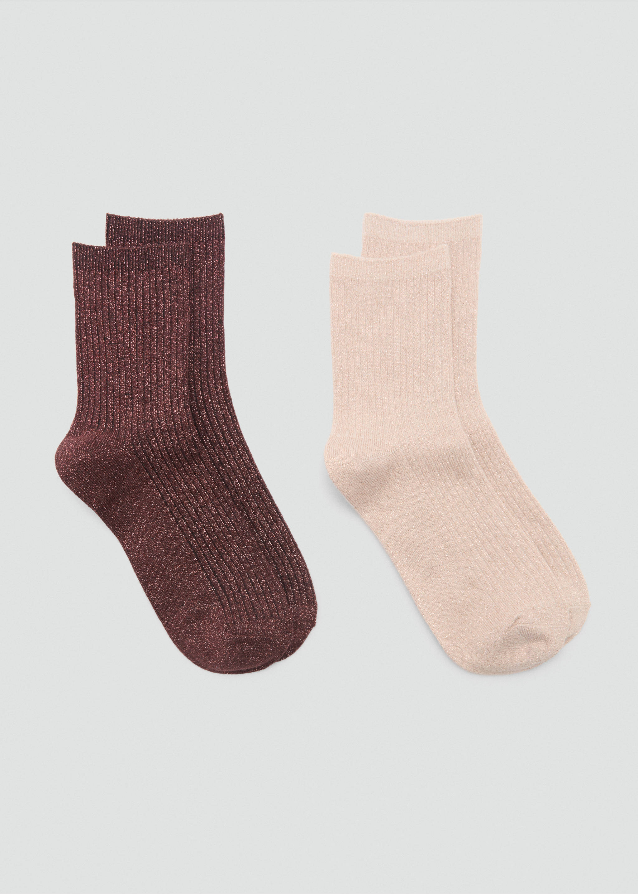 Pack of 2 ribbed lurex socks - Medium plane, Burgundy. Ref: 87040351-00.