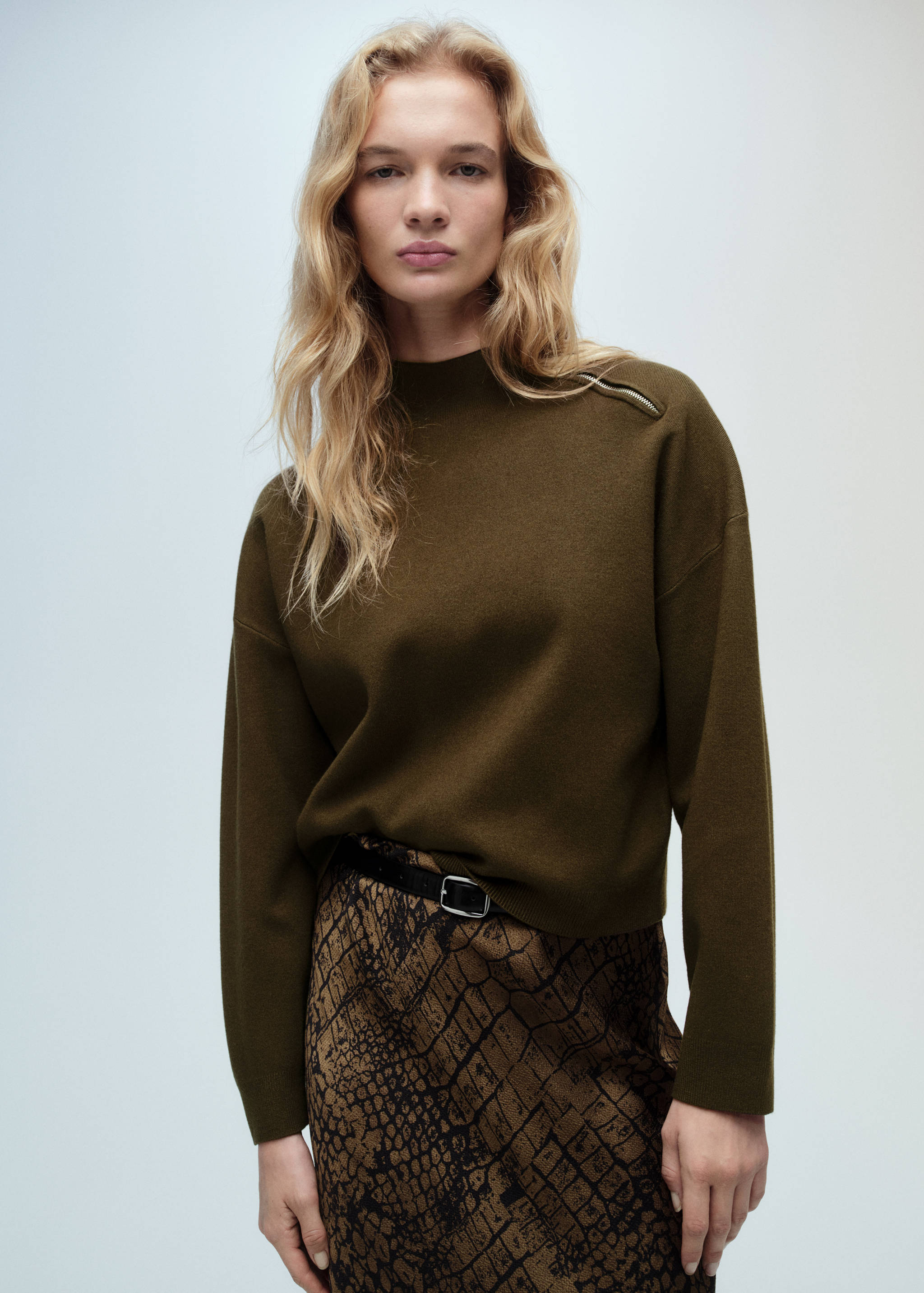 Perkins-neck sweater with zip - Medium plane