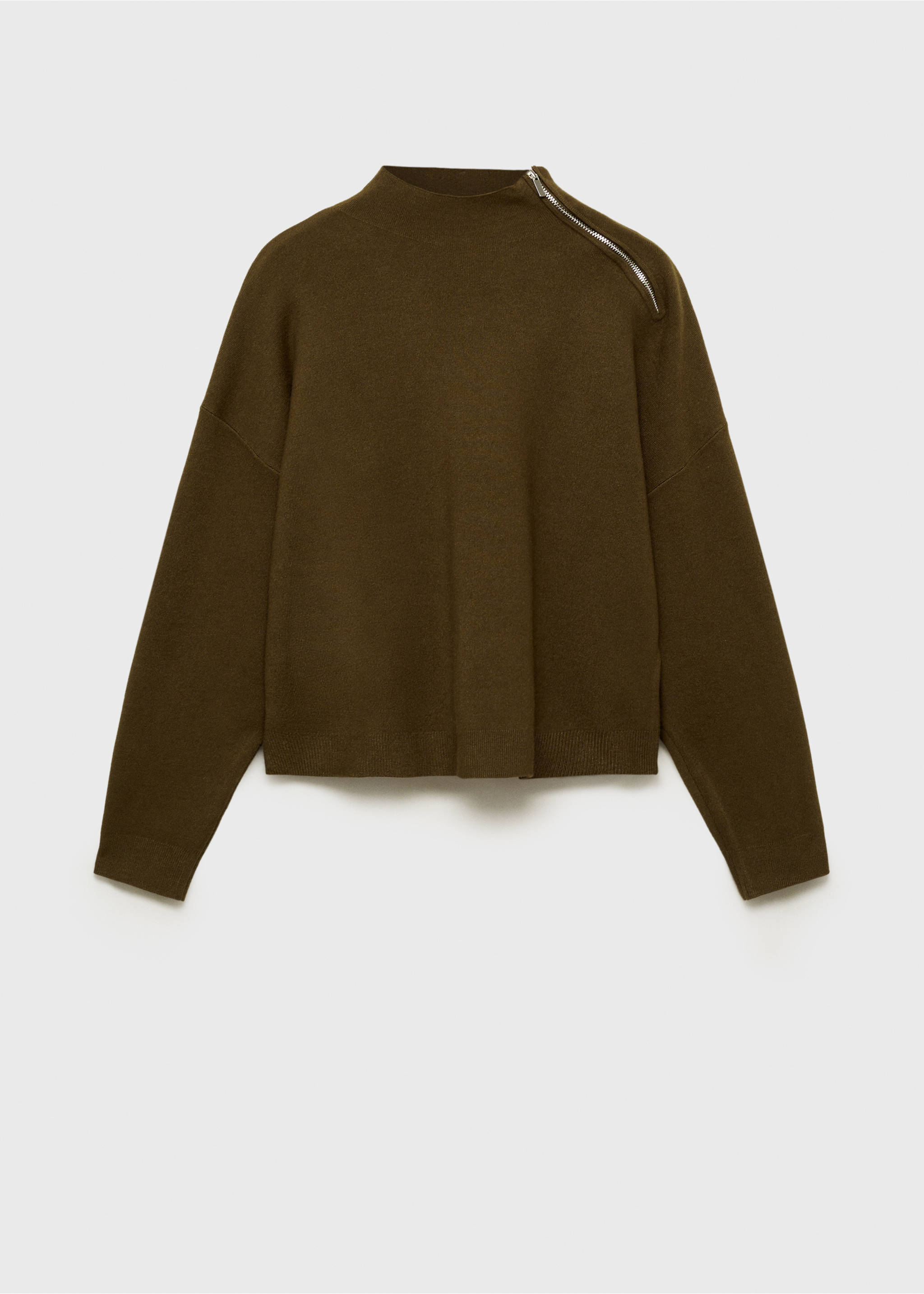 Perkins-neck sweater with zip - Article without model, Khaki. Ref: 87040352-00.
