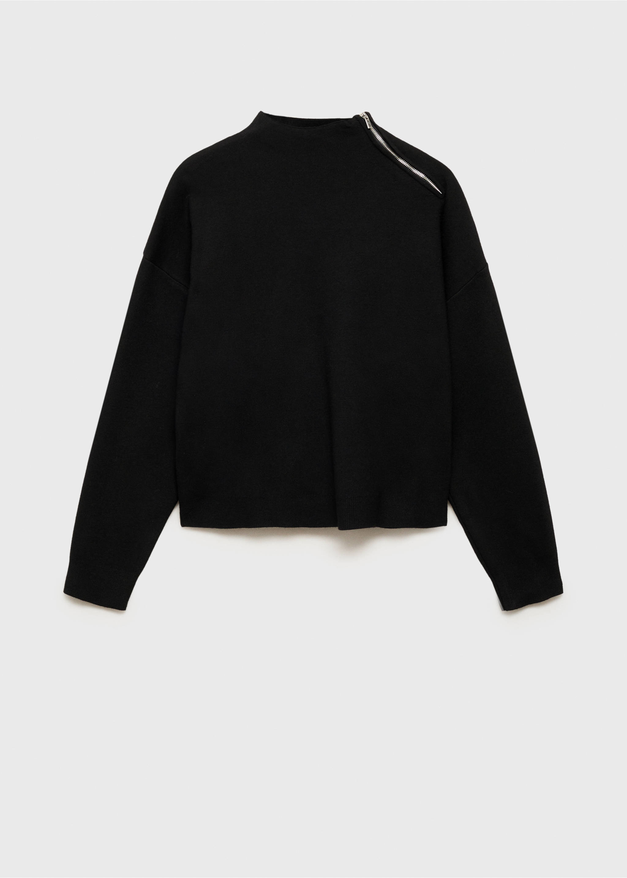Perkins-neck sweater with zip - Article without model, Black. Ref: 87040352-00.