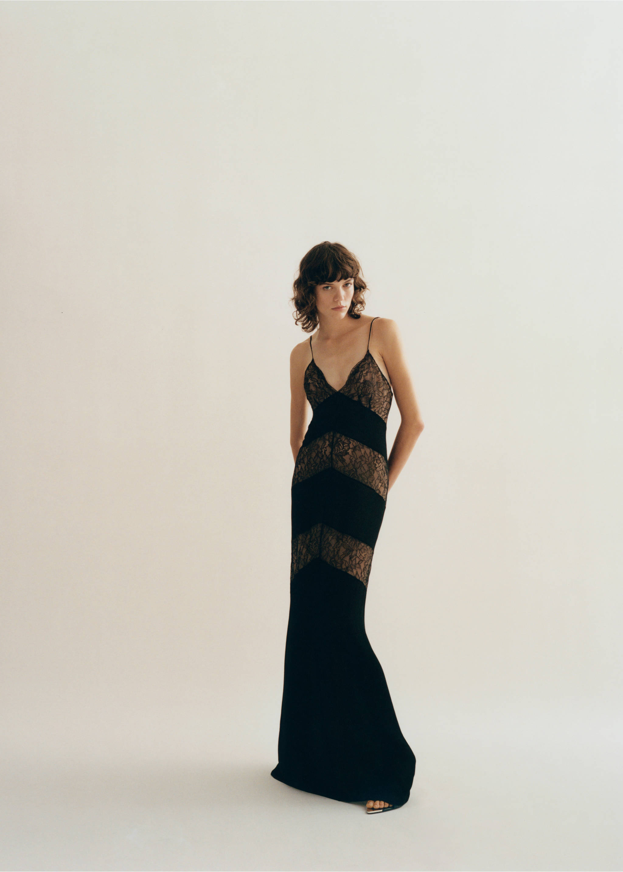 Lace panel slip dress - General plane, Black. Ref: 87040354-00.