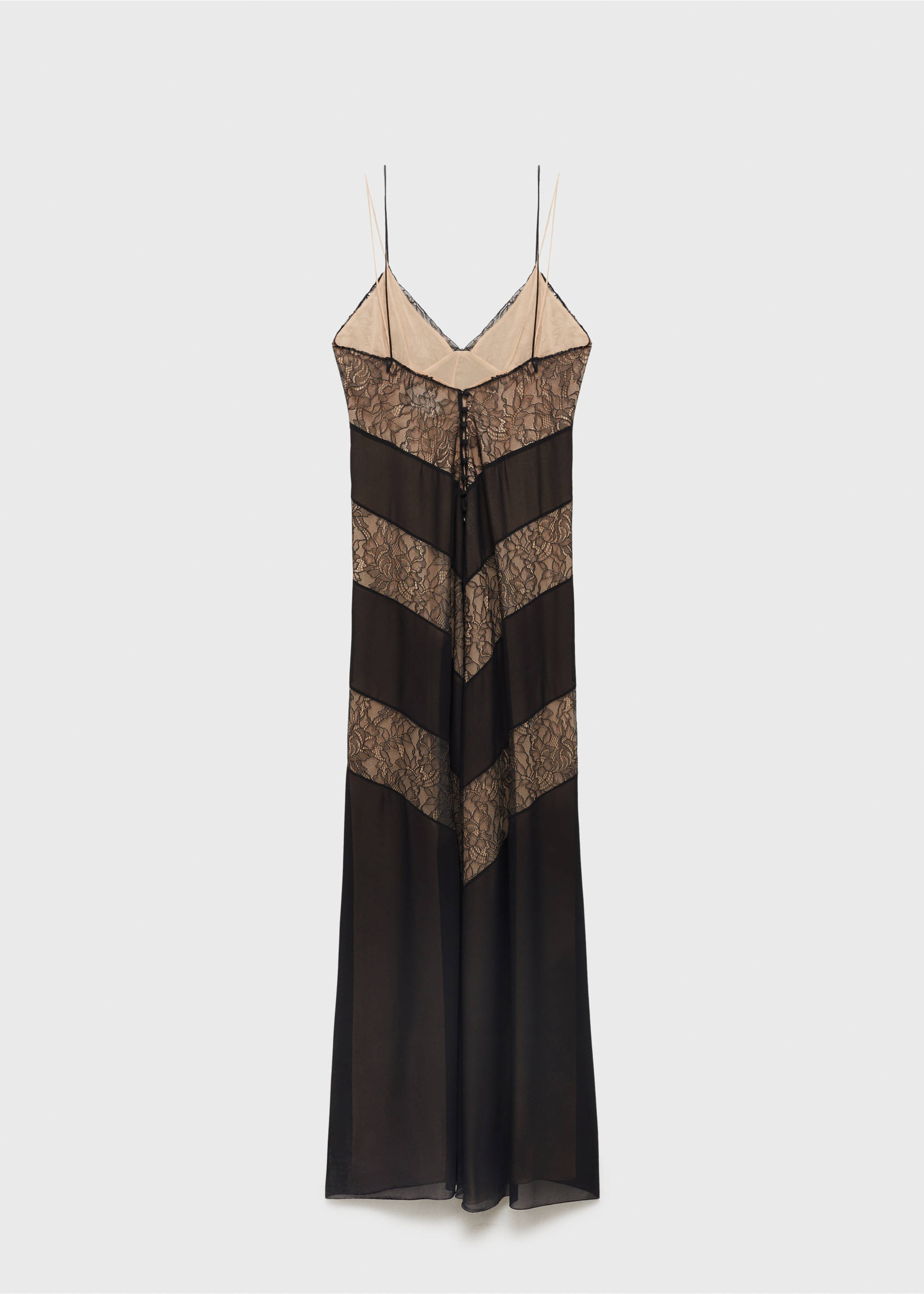 Lace panel slip dress - Details of the article 8, Black. Ref: 87040354-00.