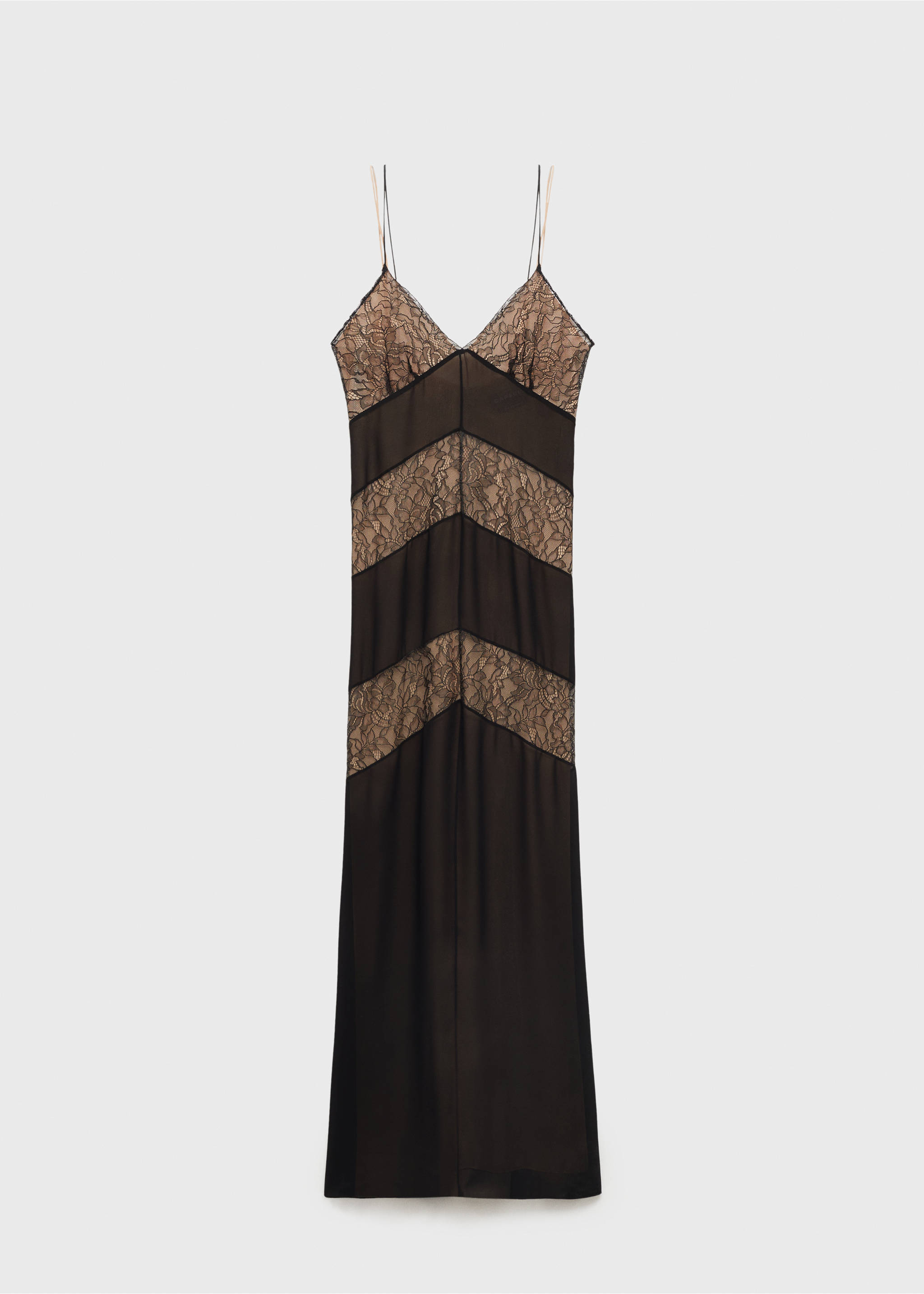 Lace panel slip dress - Article without model, Black. Ref: 87040354-00.