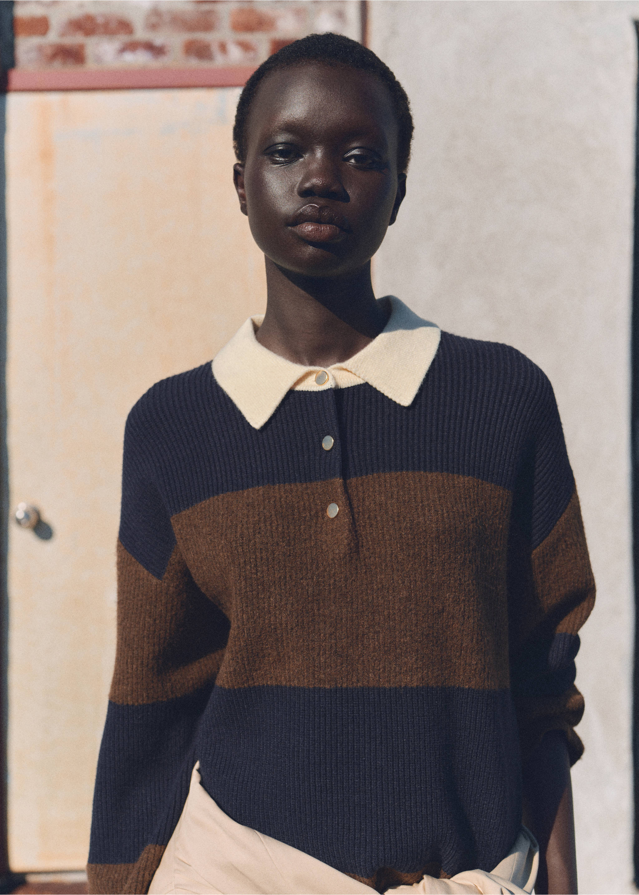 Striped polo-neck sweater - Details of the article 1, Dark Navy. Ref: 87040356-00.