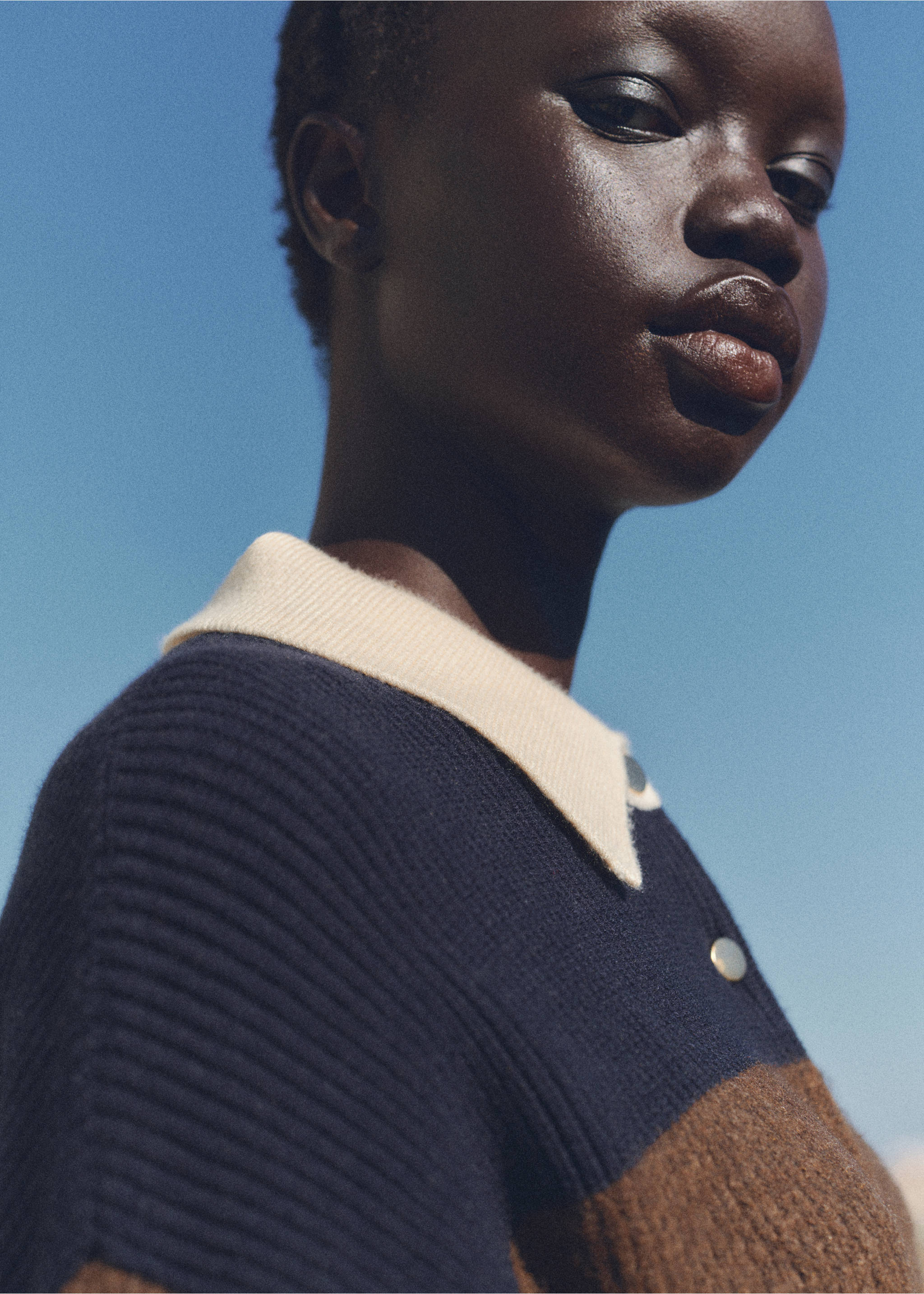 Striped polo-neck sweater - Details of the article 2, Dark Navy. Ref: 87040356-00.