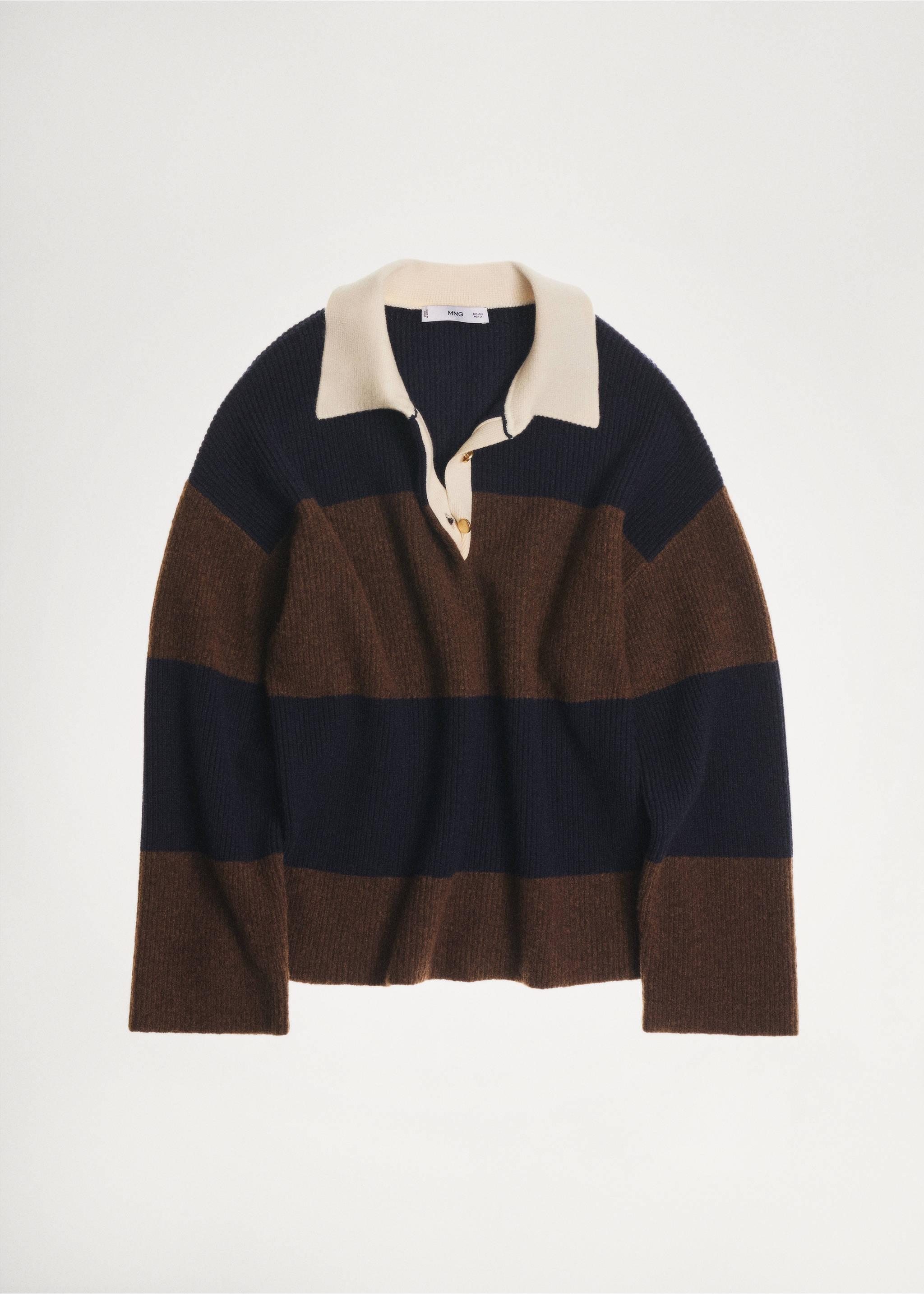 Striped polo-neck sweater - Details of the article 7, Dark Navy. Ref: 87040356-00.
