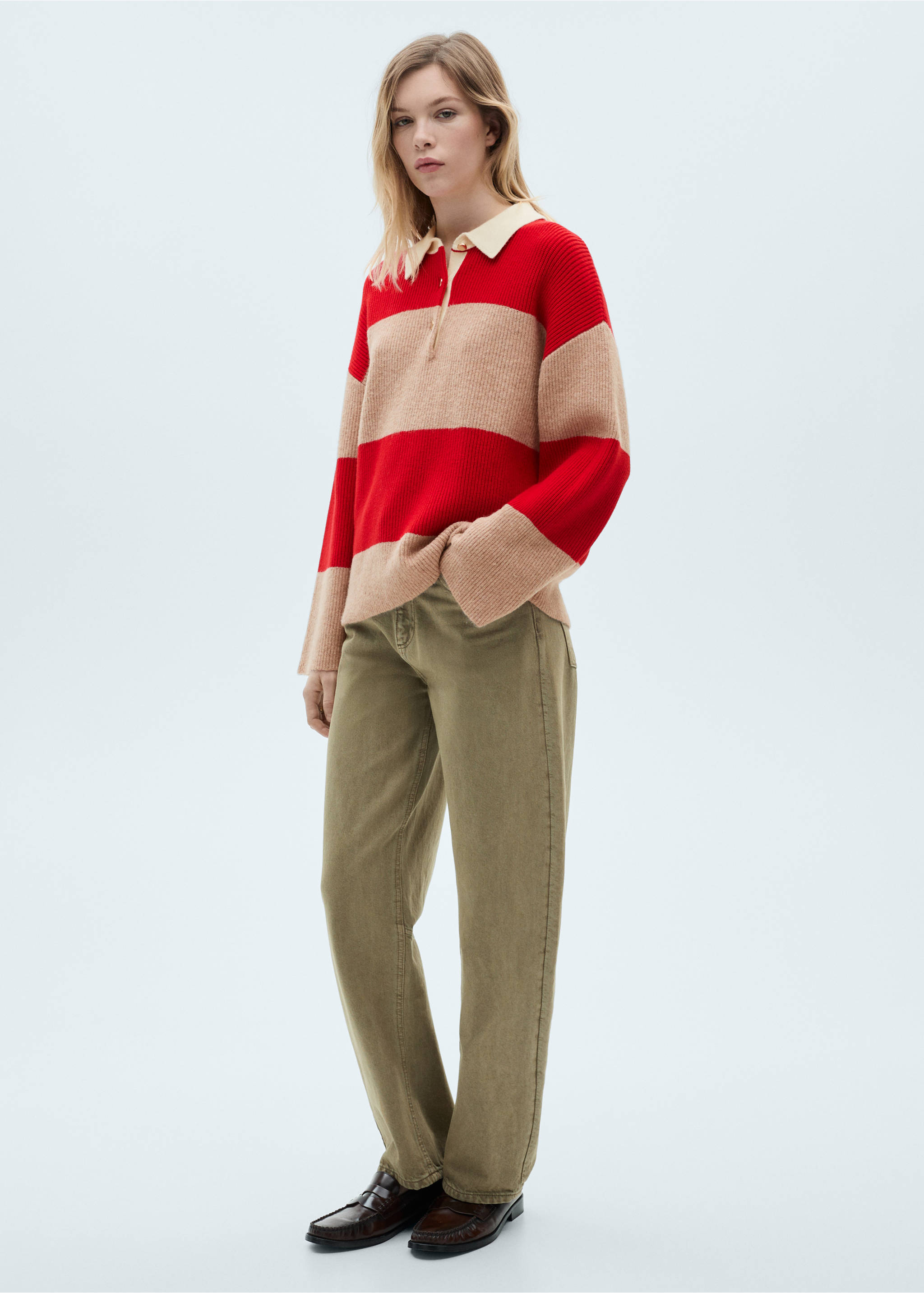 Striped polo-neck sweater - General plane, Red. Ref: 87040356-00.