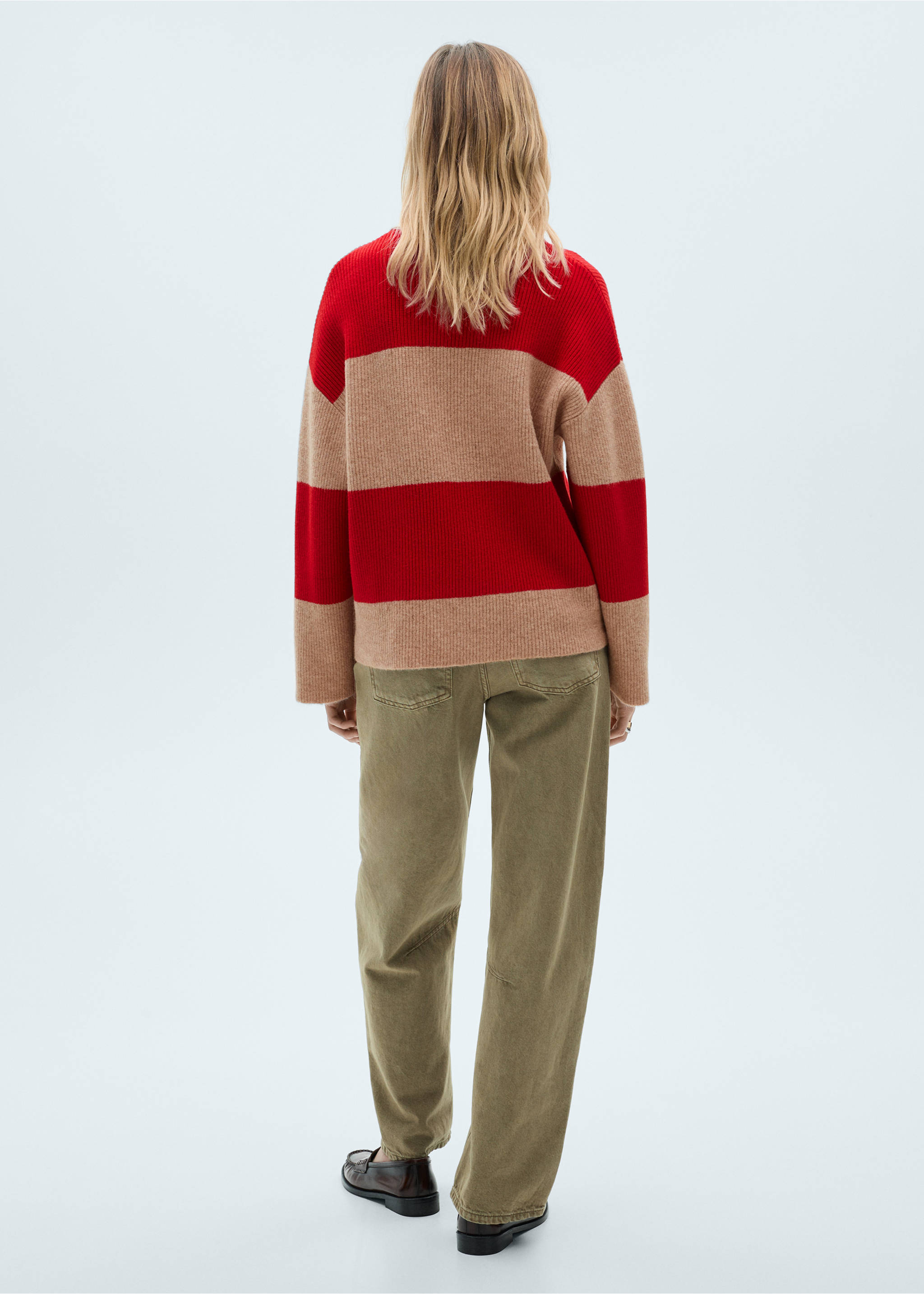Striped polo-neck sweater - Reverse of the article, Red. Ref: 87040356-00.