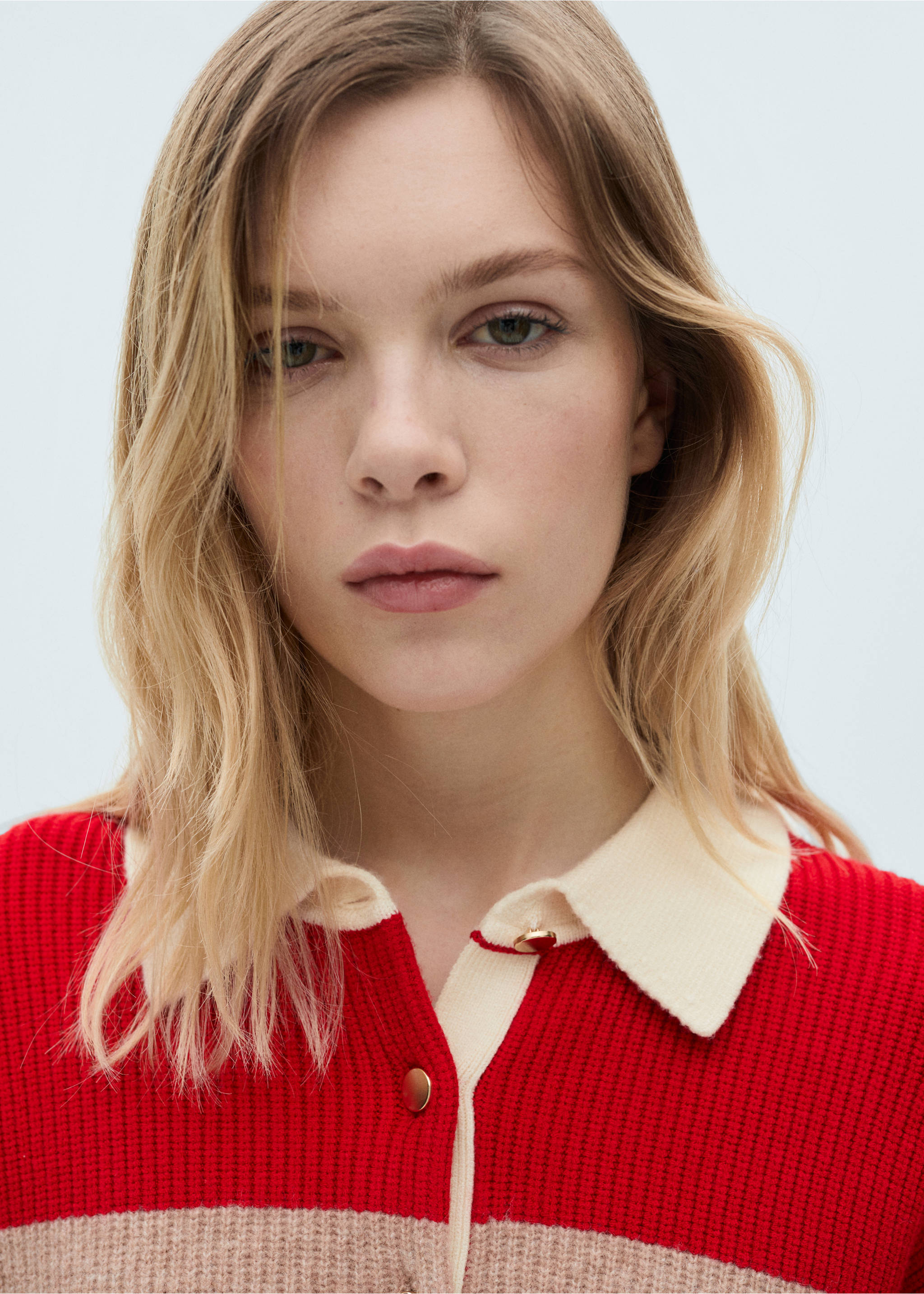 Striped polo-neck sweater - Details of the article 1, Red. Ref: 87040356-00.