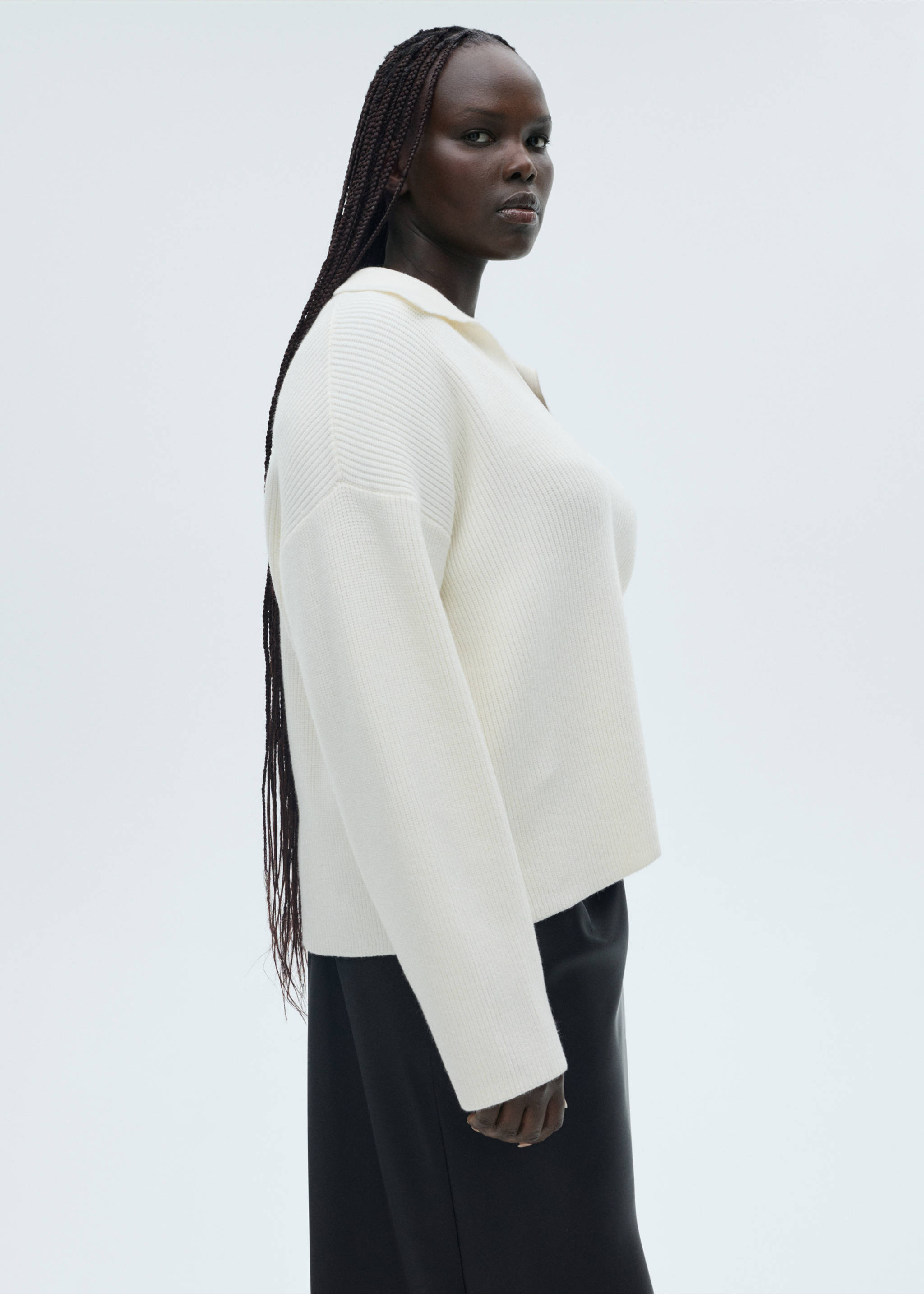 Strickpullover mit Poloshirt-Kragen - Detail des Artikels 5, Ecru. Ref: 87040357-00.