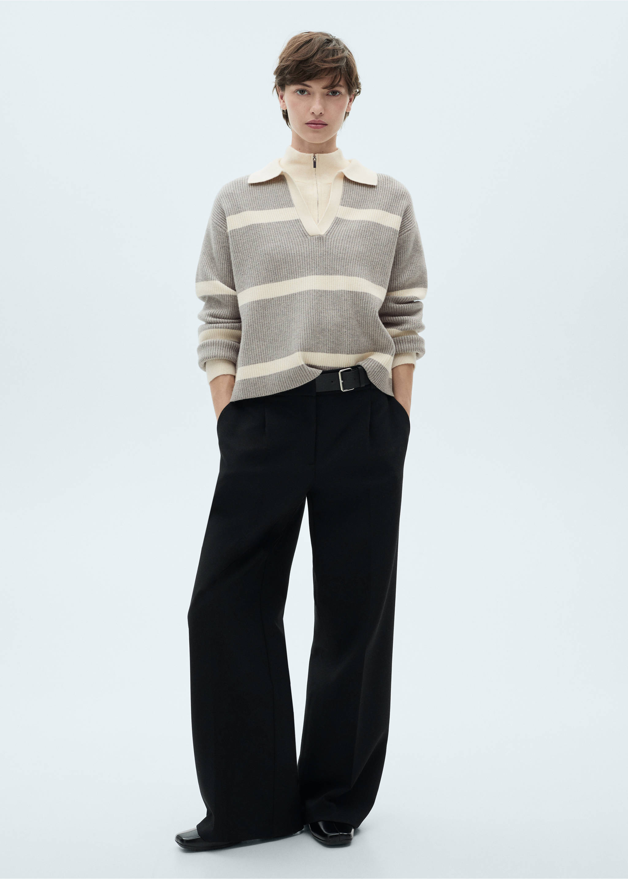 Strickpullover mit Poloshirt-Kragen - Allgemeine Ansicht, Grau. Ref: 87040357-00.