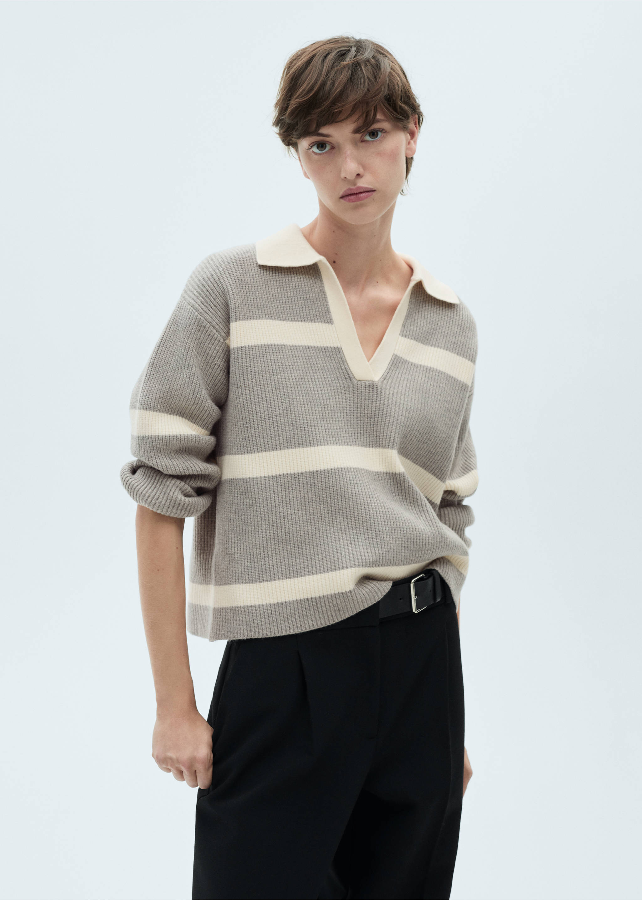 Strickpullover mit Poloshirt-Kragen - Mittlere Ansicht, Grau. Ref: 87040357-00.