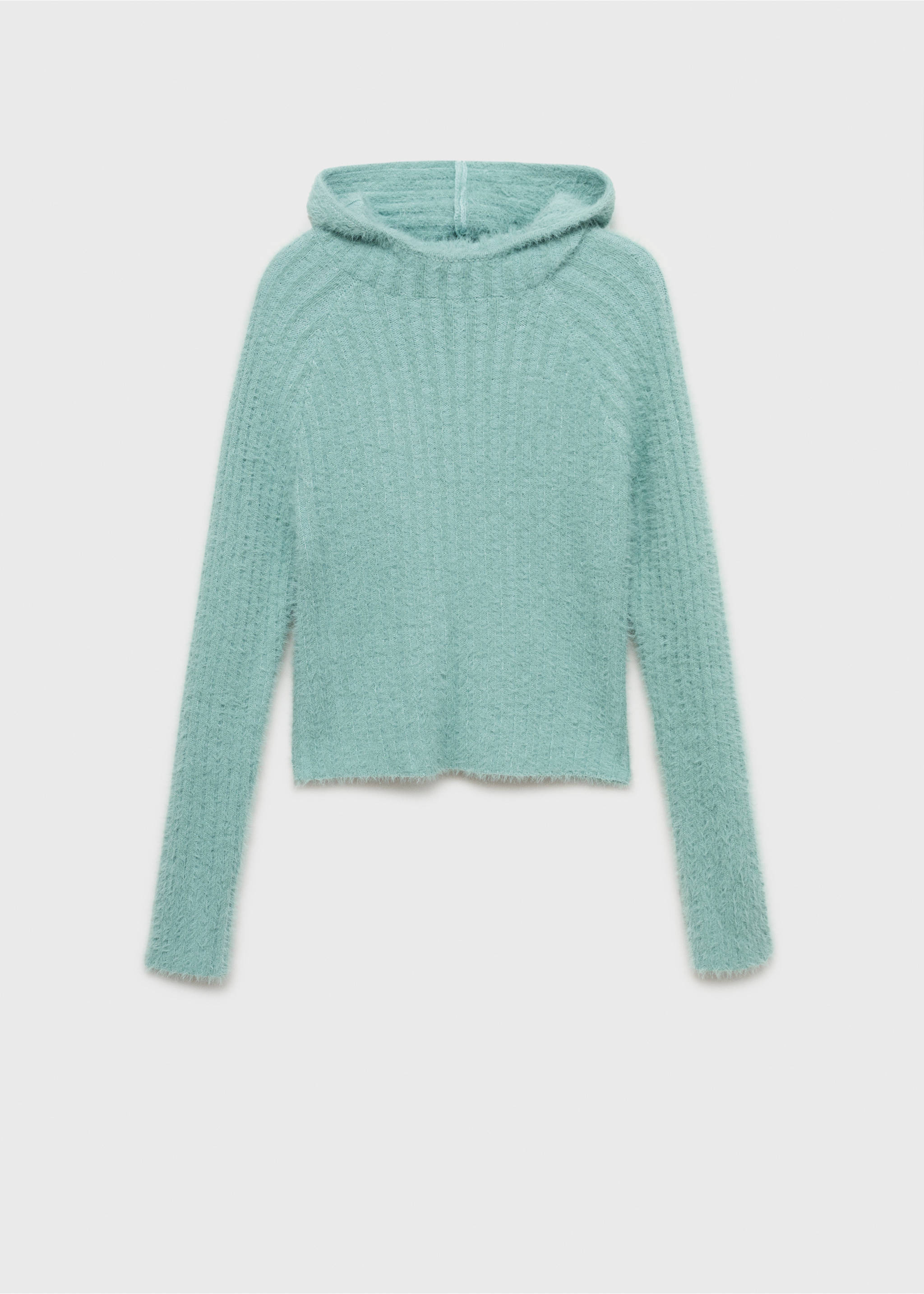 Faux-fur hooded sweater - Article without model, Turquoise. Ref: 87040359-00.