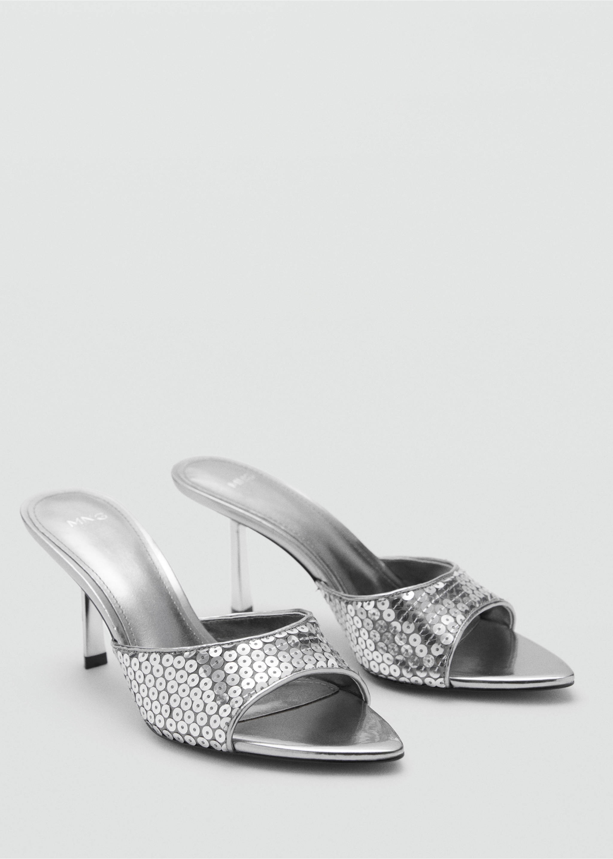 Heeled sandals with sequin strap - Medium plane, Silver. Ref: 87040362-00.