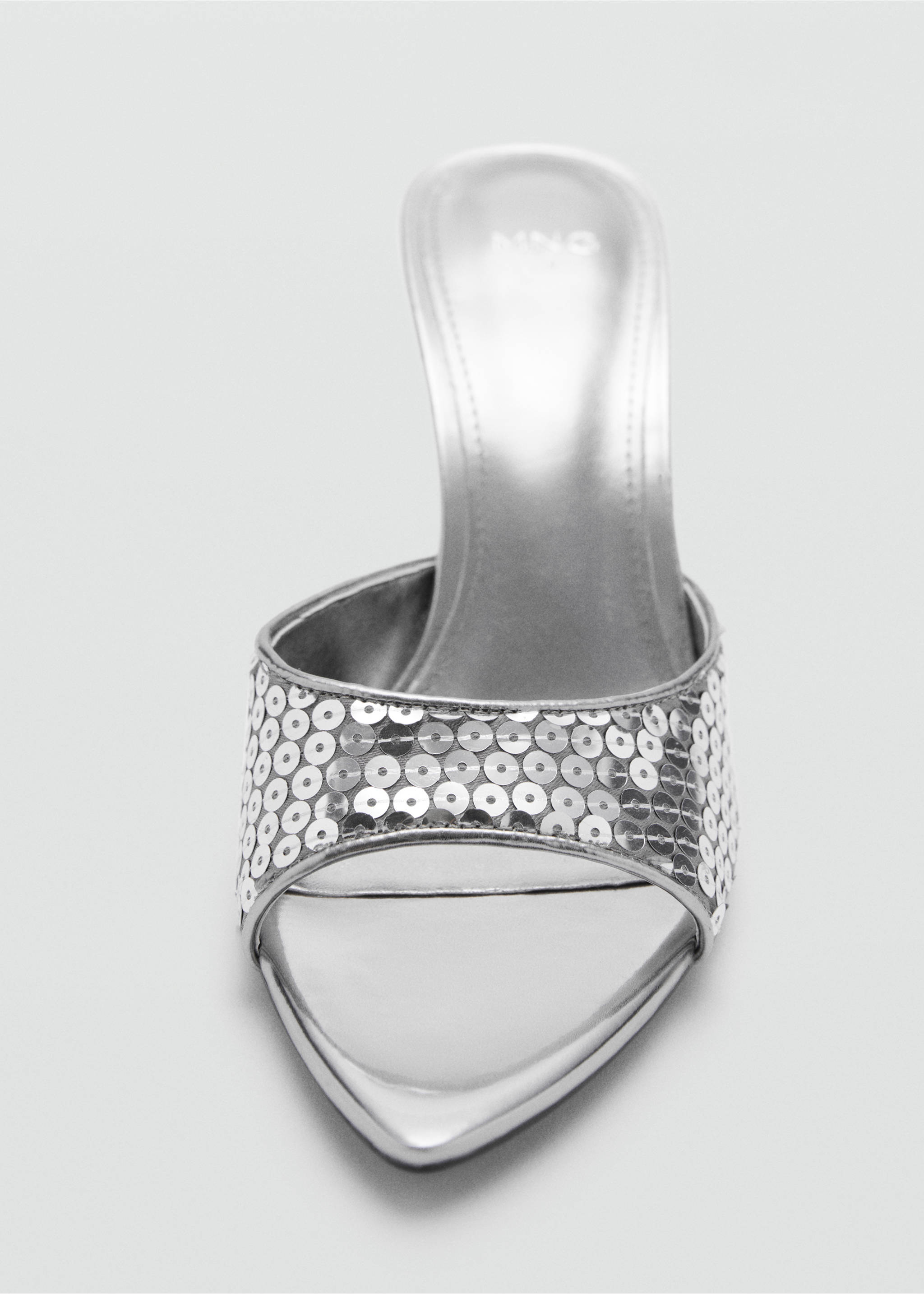 Heeled sandals with sequin strap - Details of the article 2, Silver. Ref: 87040362-00.