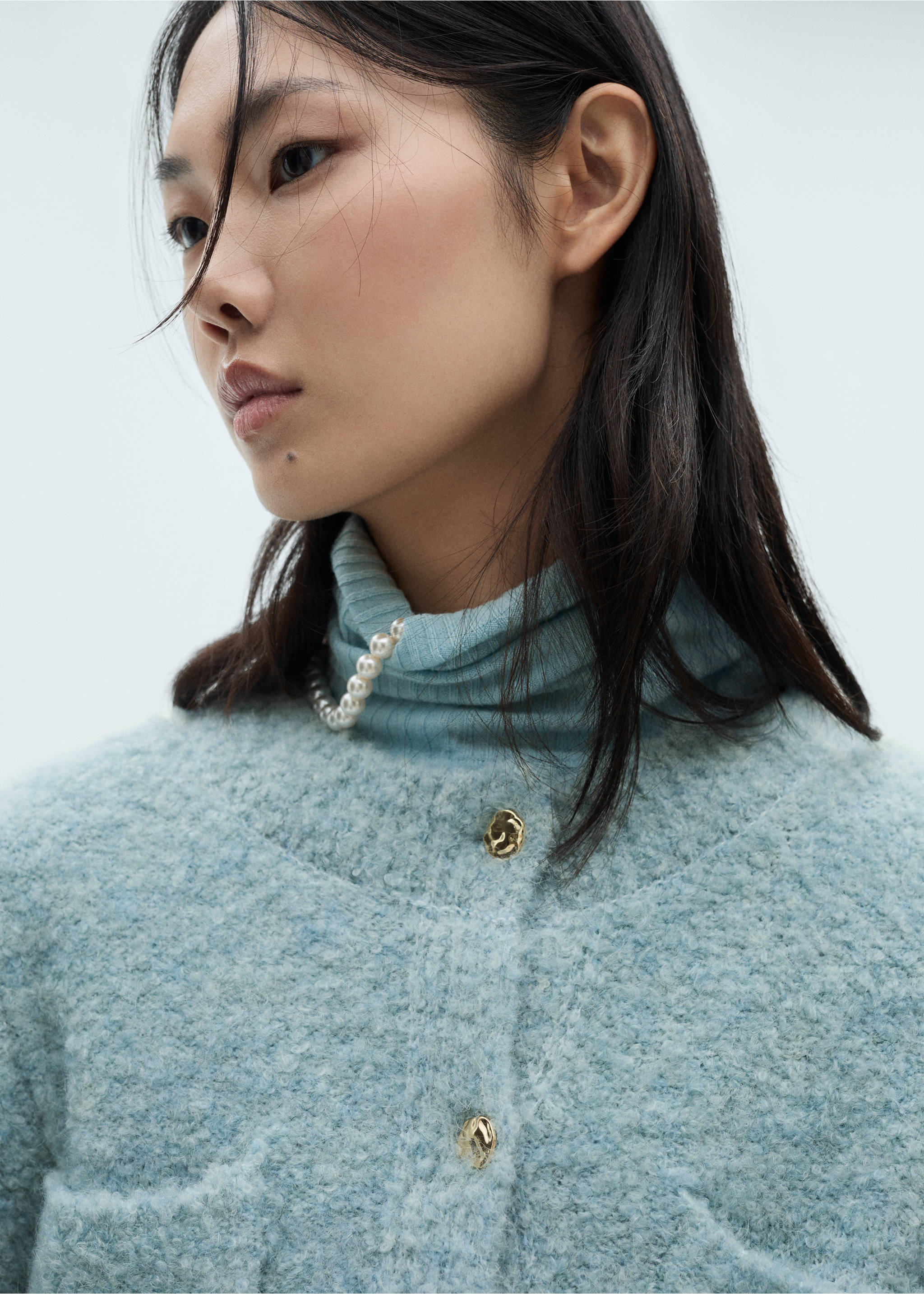 Bouclé jacket with jewel buttons - Details of the article 1, Sky Blue. Ref: 87040363-00.