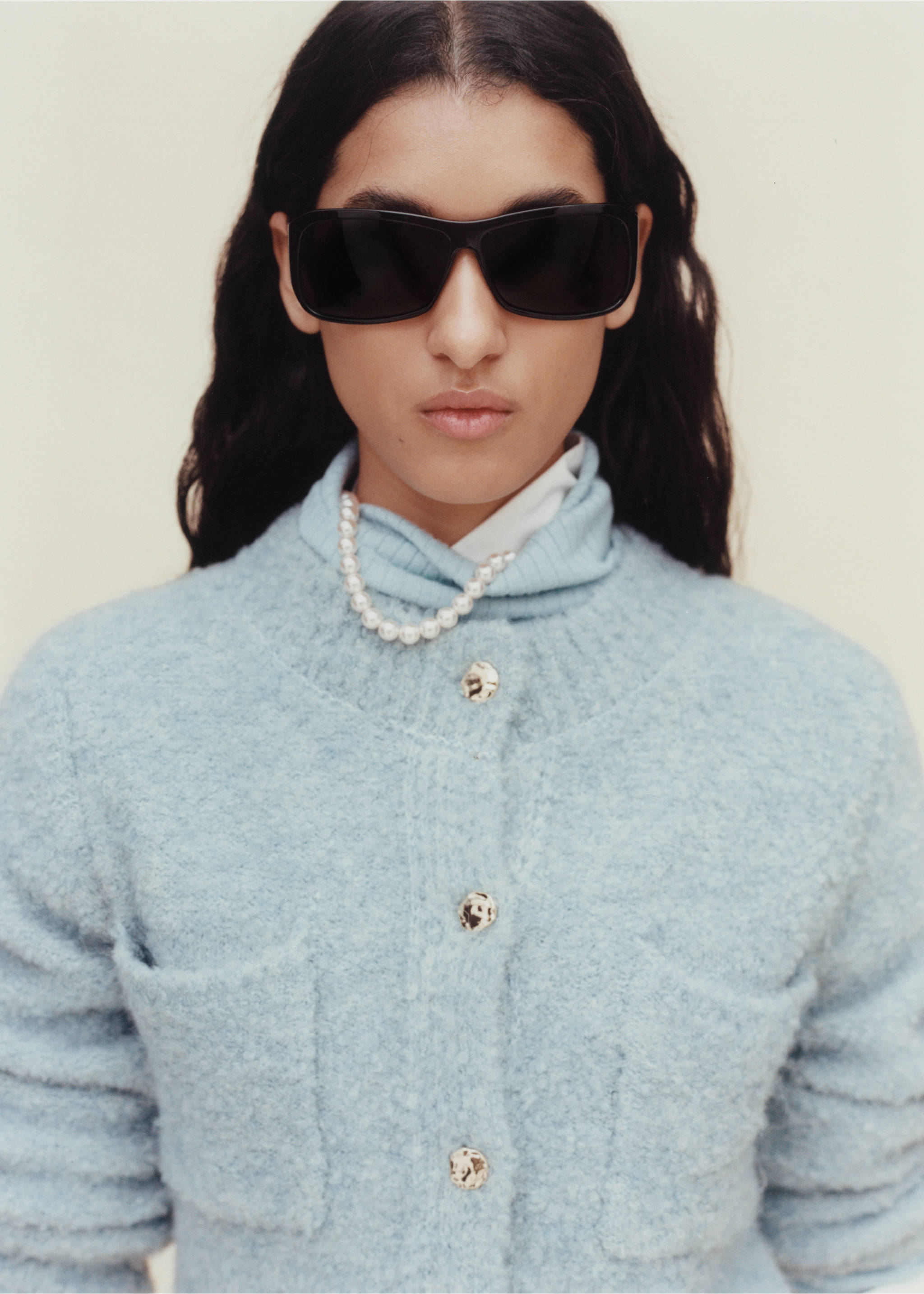 Bouclé jacket with jewel buttons - Details of the article 7, Sky Blue. Ref: 87040363-00.