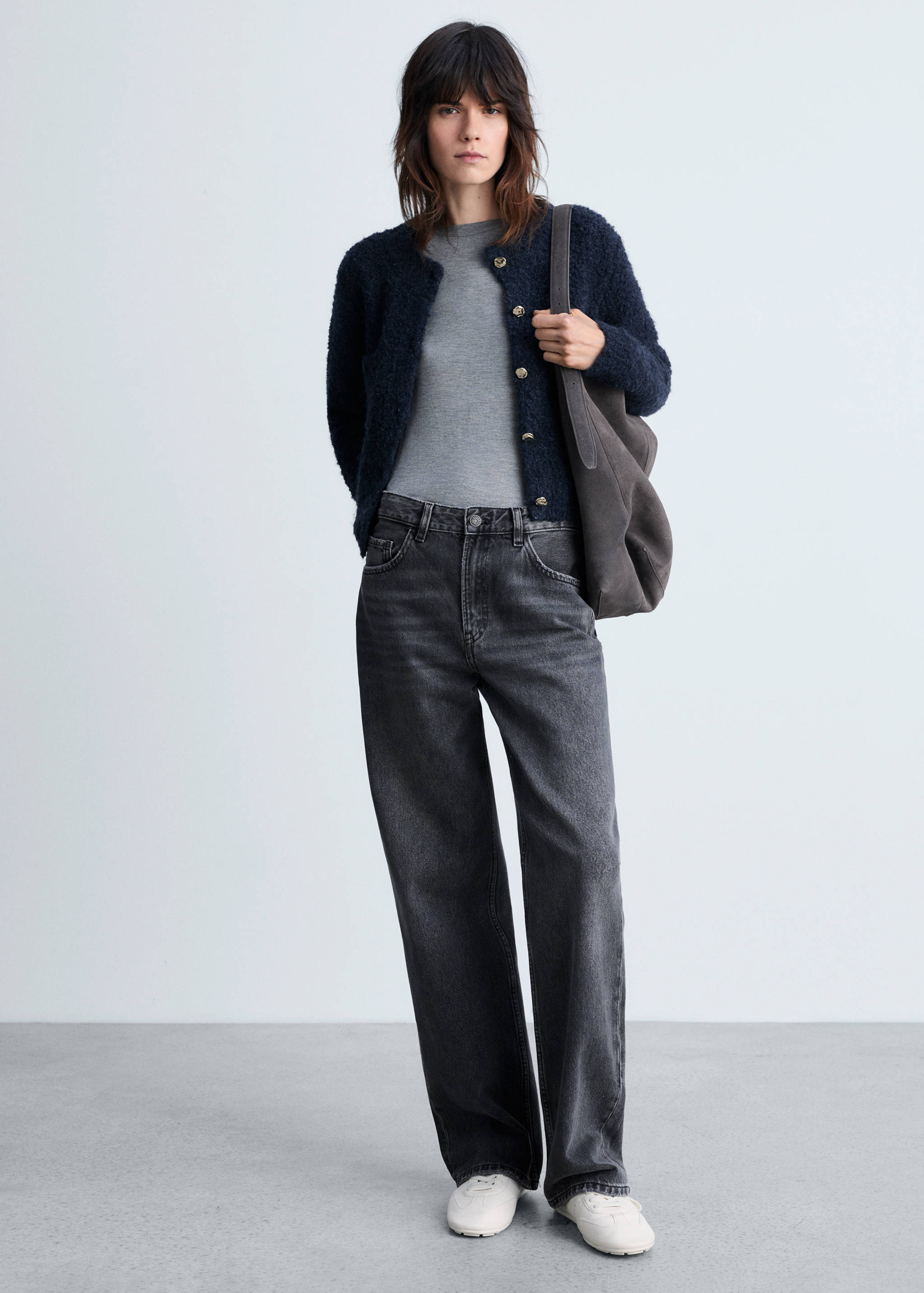 Chaqueta bouclé botones joya - Plano general