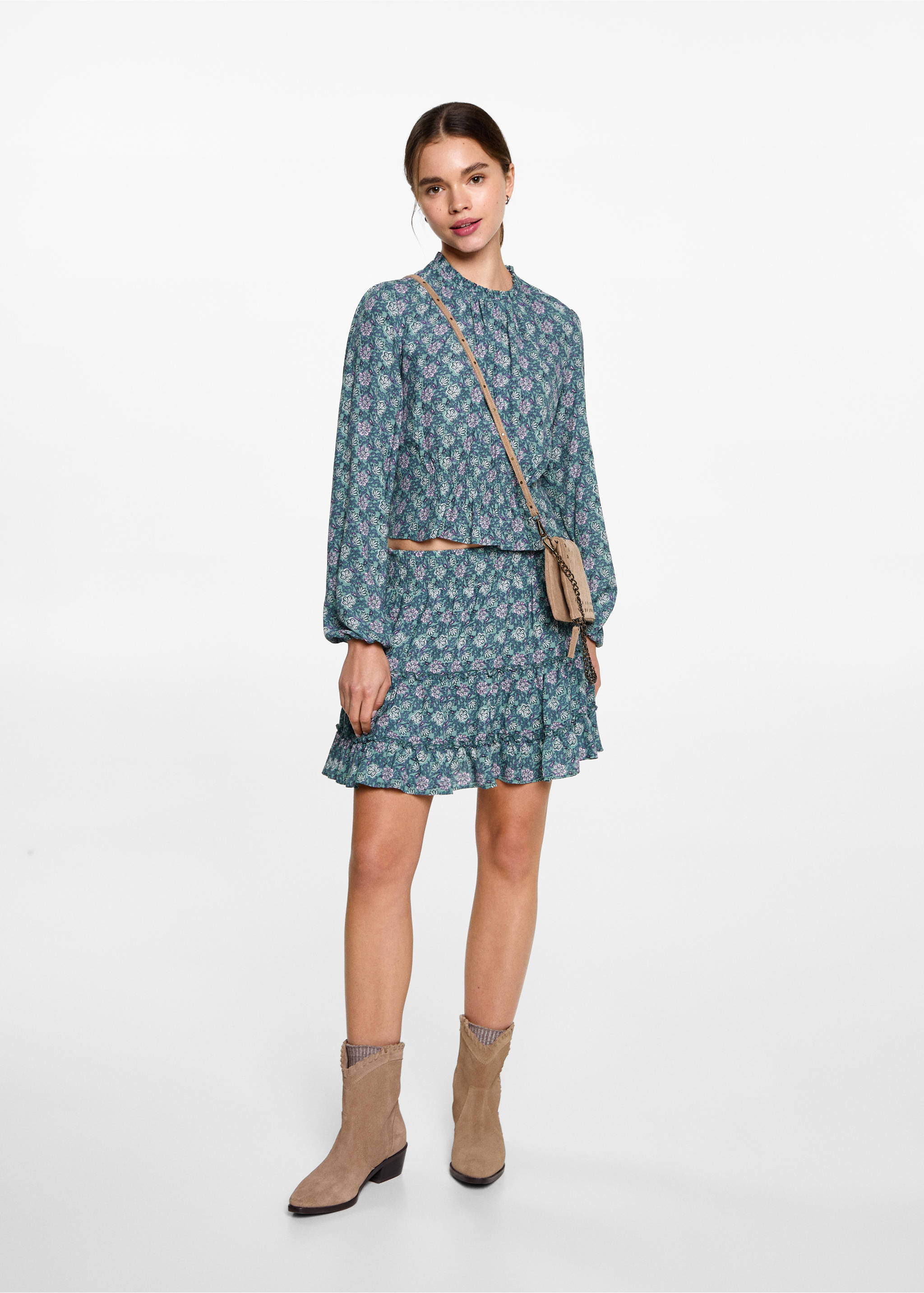 Gemusterter Rüschenrock - Allgemeine Ansicht, Minzgrün. Ref: 87040366-00.