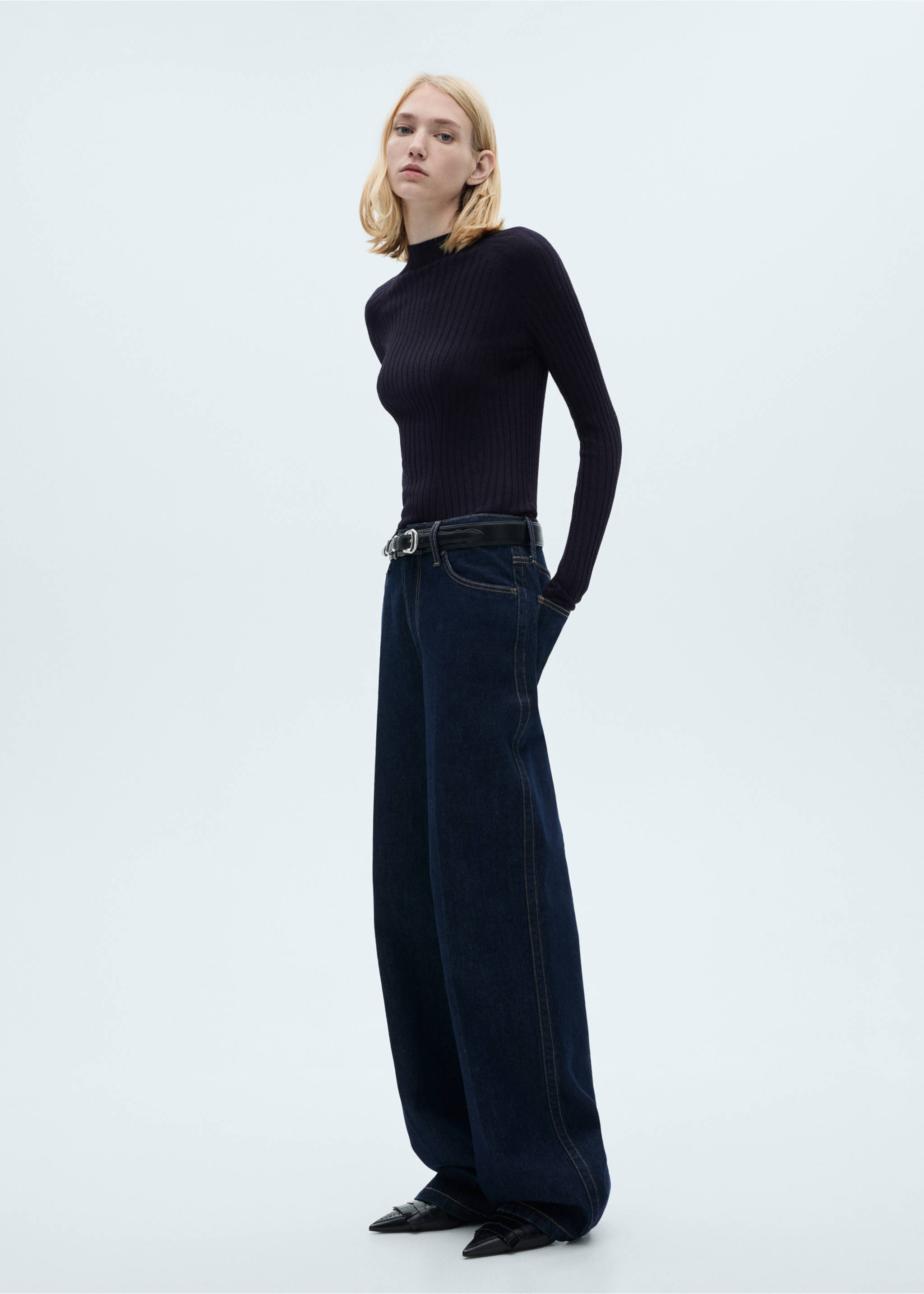 Ribbed sweater with perkins neck - General plane, Dark Navy. Ref: 87040425-00.